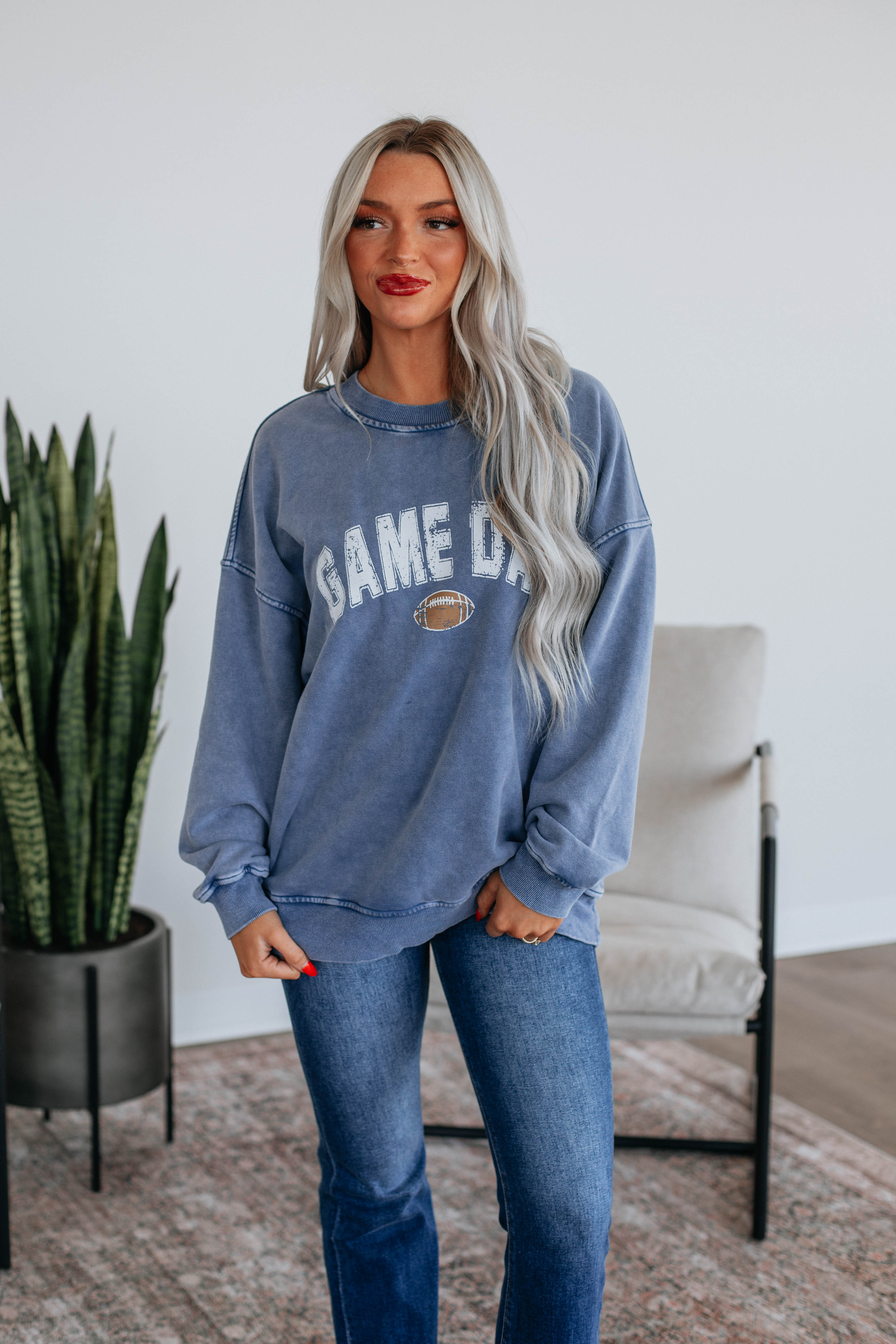 Game Day Oversized Crewneck Sweatshirt - Steel Blue | Comfortable & Stylish for Sports Events, Casual Wear & Lounge
