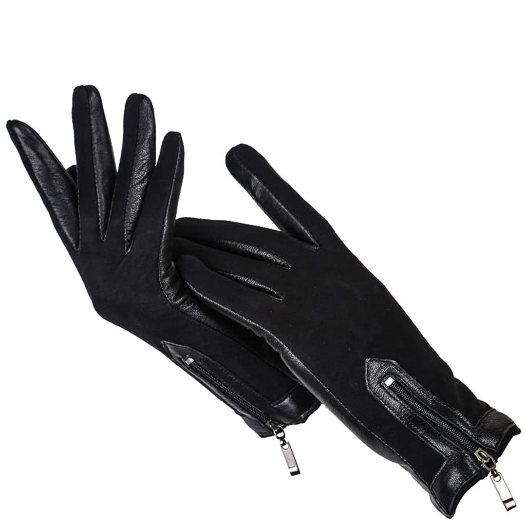 Premium Women's Zipper Short Leather Gloves - High-Grade Sheepskin Winter Gloves, Matte Black Leather for Cold Weather (Black, Size 8) | Perfect for Driving, Outdoor Activities & Fashion Accessory