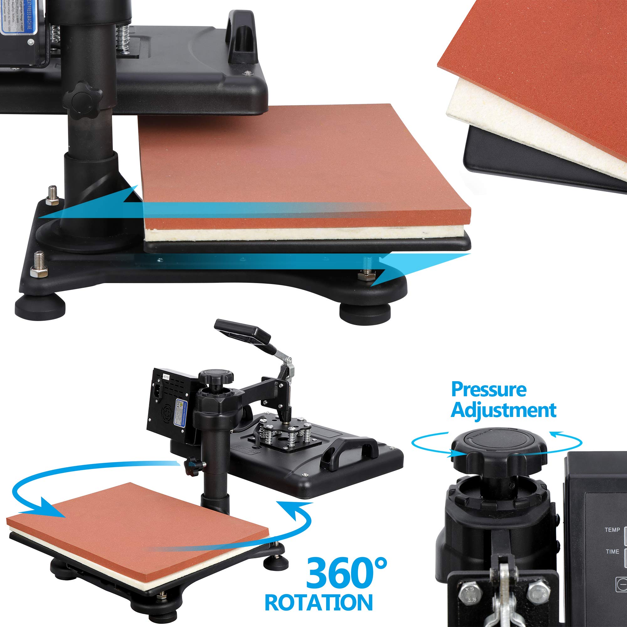 ZENY 5-in-1 Multifunctional Heat Press Machine 12x15 Inch 1200W - T-Shirt, Plate, Cap, Mug & Hat Sublimation Transfer - Perfect for DIY Crafts, Custom Apparel & Small Business Printing
