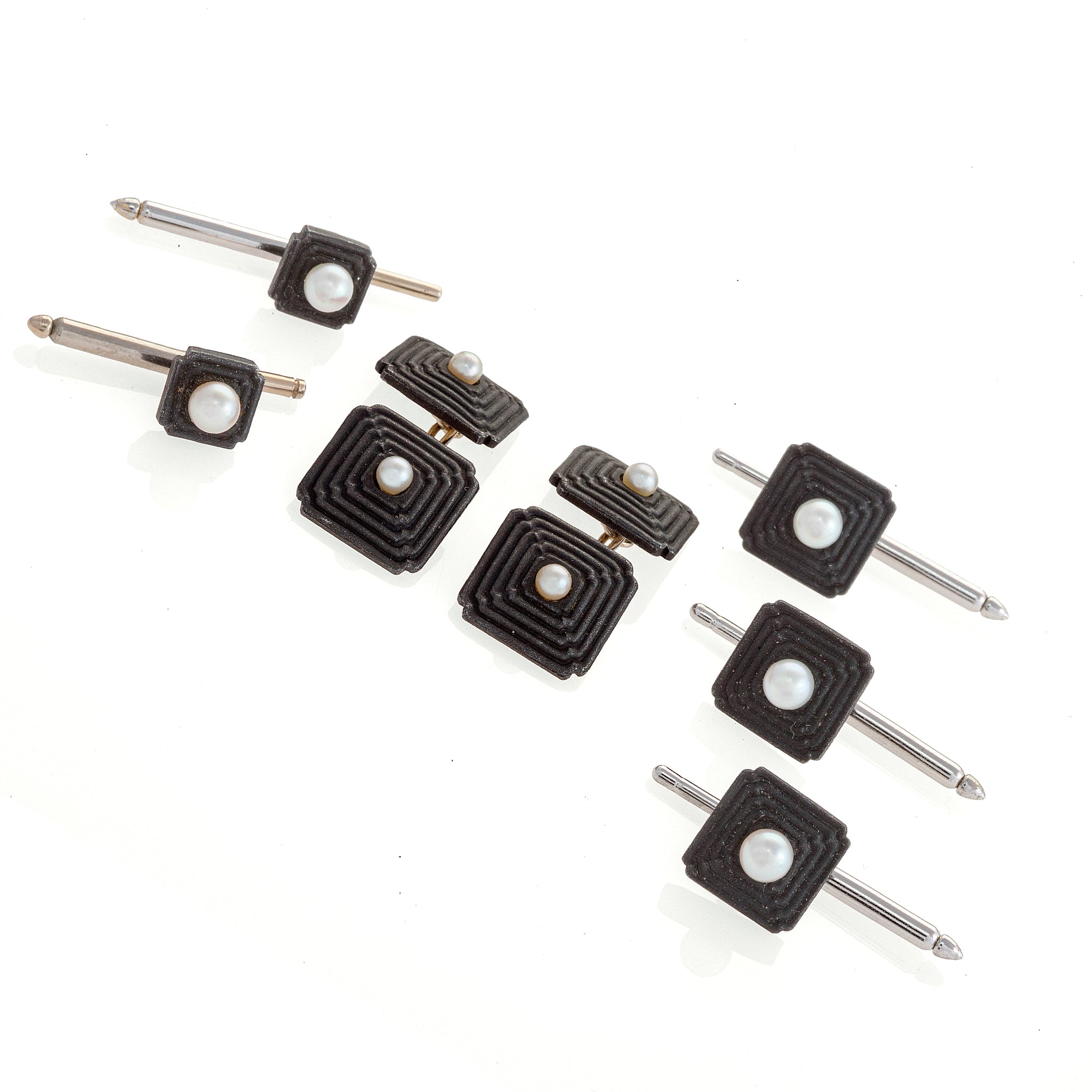 Elegant Marsh & Co. Patinated Steel & Pearl Cufflinks Set for Men - Perfect for Weddings, Business Meetings & Formal Events