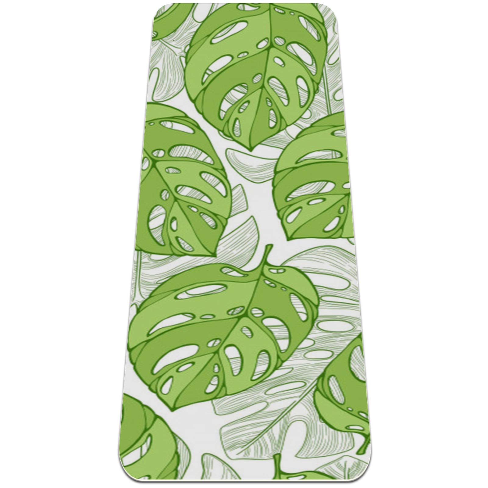 Premium Non-Slip Yoga Mat with Green Jungle Palm Leaves Design - Extra Thick 6mm Exercise Mat for Yoga, Pilates & Floor Workouts (72