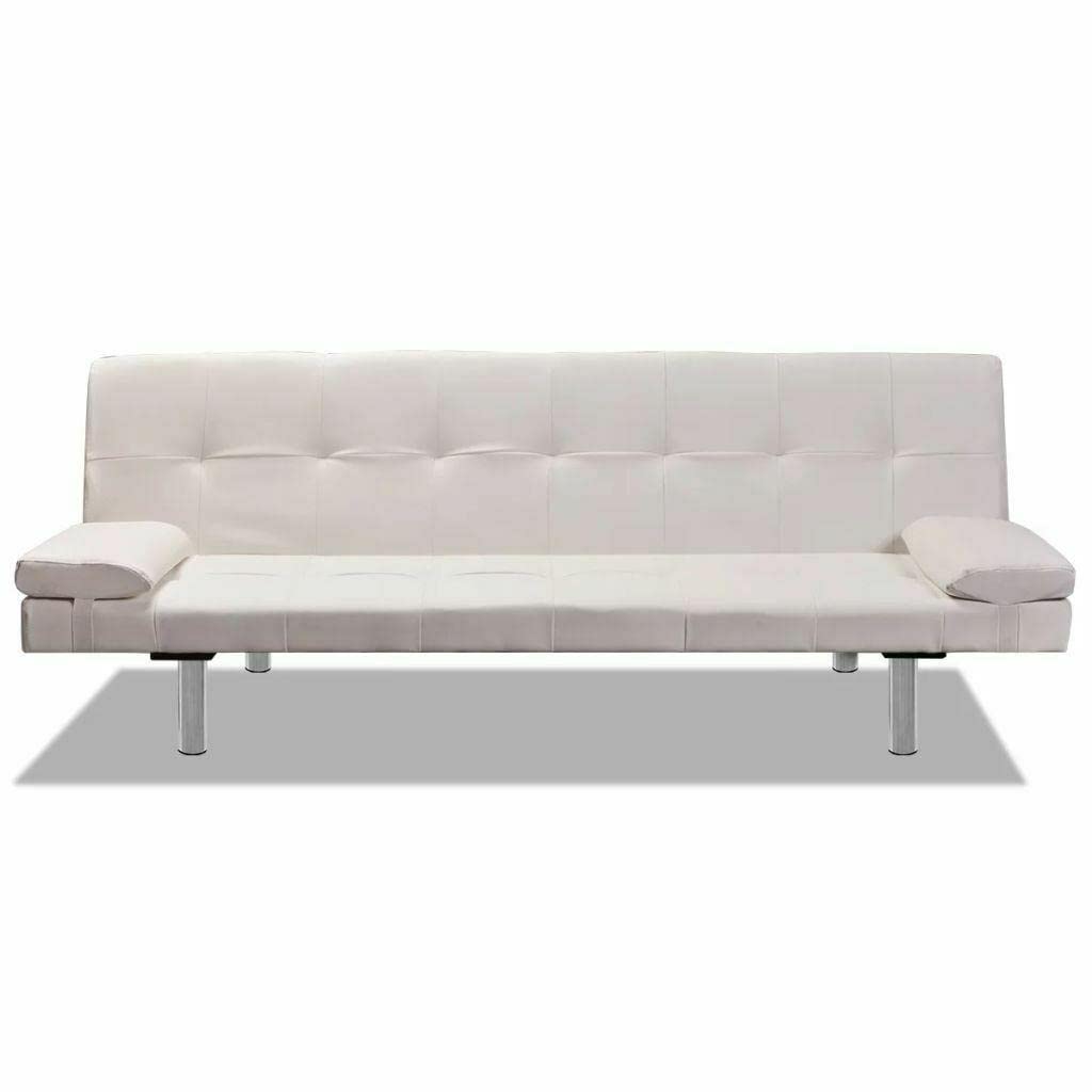 Adjustable Cream White Artificial Leather Sofa Bed with 2 Pillows - HilariousM Sleeper Sofa for Living Room, Guest Room & Small Spaces | Convertible Couch Bed for Comfortable Seating & Overnight Guests