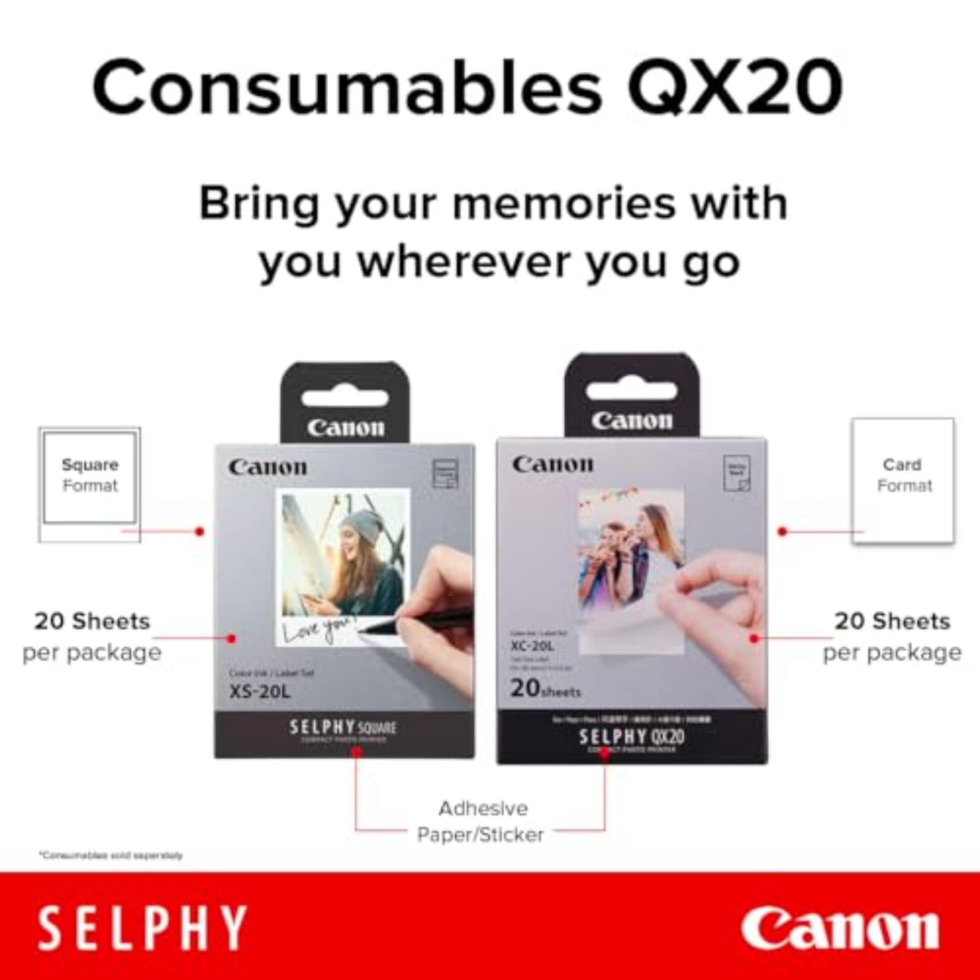Canon XS-20L Color Ink & Label Set (20 Sheets) - Compatible with Canon SELPHY Square Photo Printer | Perfect for Scrapbooking, DIY Crafts & Photo Gifts