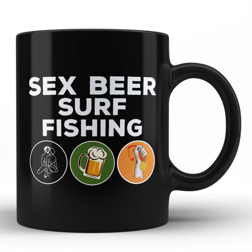 Funny Sarcastic Black Coffee Mug for Beer & Surf Fishing Enthusiasts | Unique Gift for Hobby Lovers | Perfect for Morning Coffee, Office Use & Fishing Trips | by HOM