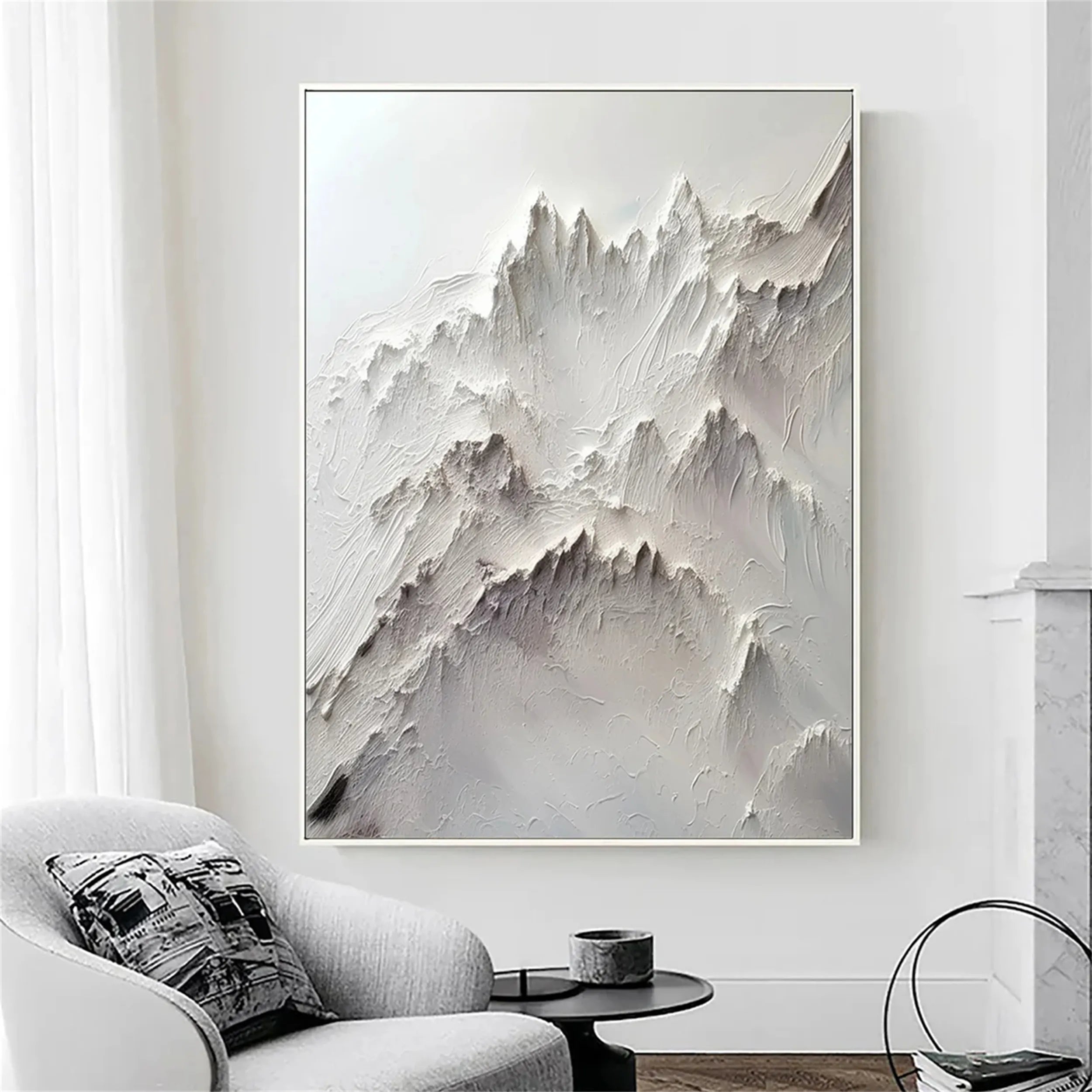 White Minimalist Textured Painting Canvas MM238 - Abstract Wall Art for Modern Home & Office Decor