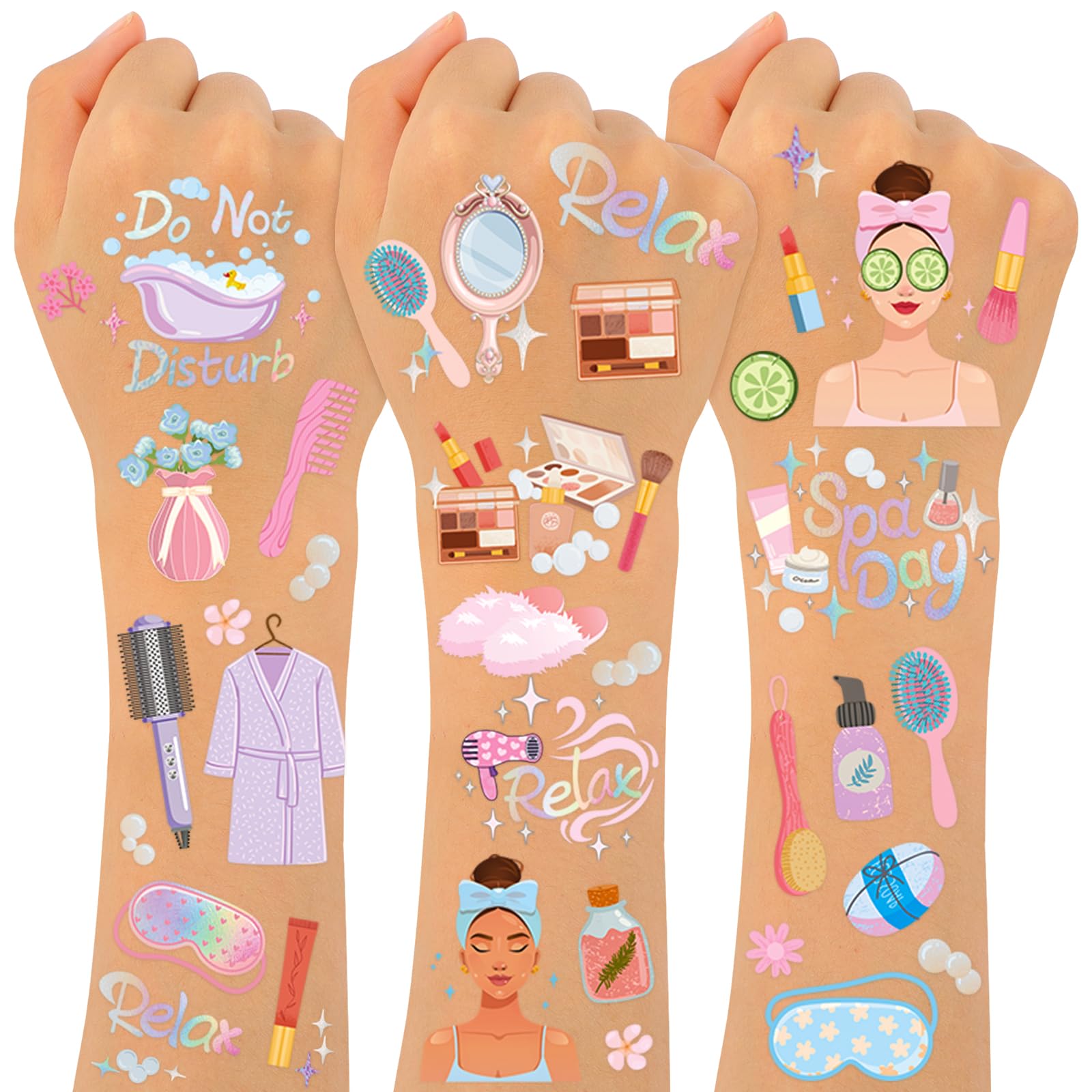 Konsait 99 Pcs Temporary Tattoos for Girls - Spa Party Favors, Kids Fake Tattoos for Slumber Parties, Birthday Makeup & Spa Day Supplies | Perfect for Girls' Night, Birthday Celebrations & DIY Spa Activities