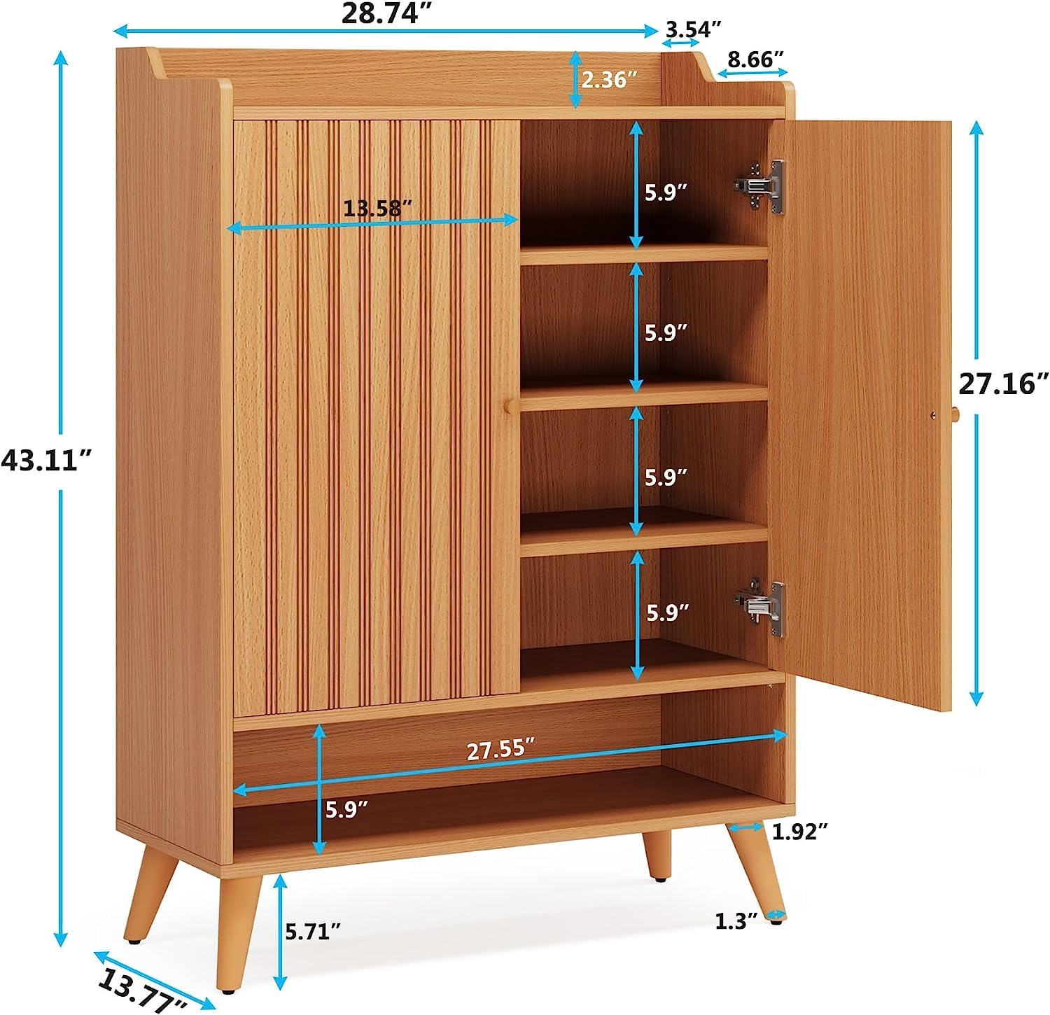 Tribesigns 5-Tier Wooden Shoe Storage Cabinet with Adjustable Shelves & Doors - Narrow Shoe Organizer for Entryway, Hallway, Closet - Perfect for Small Spaces & Home Organization
