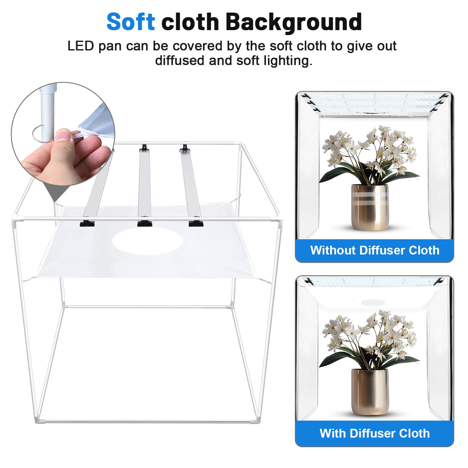 32x32 Inch Professional Photo Studio Light Box - 405 LED Large Photography Lightbox with 3 Stepless Dimming Panels & Soft Light Cloth - Perfect for Product Photography, Ecommerce Listings, Jewelry and Small Item Shooting (White Background)