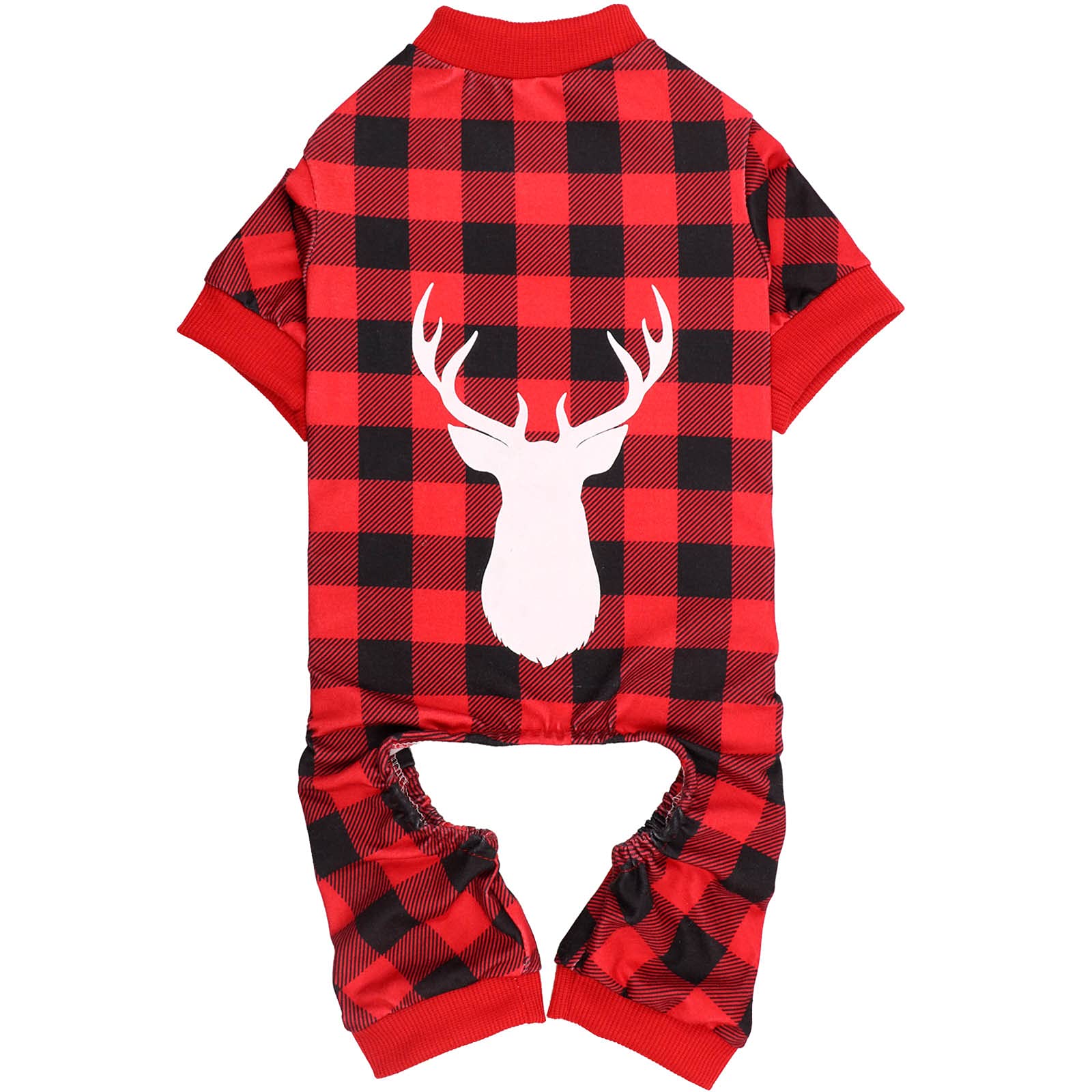 Buffalo Plaid & Reindeer Print Dog Pajamas - Super Soft Stretchy Christmas Onesie for Small Dogs (XS) | Cozy Winter Sleepwear & Holiday Pet Costume