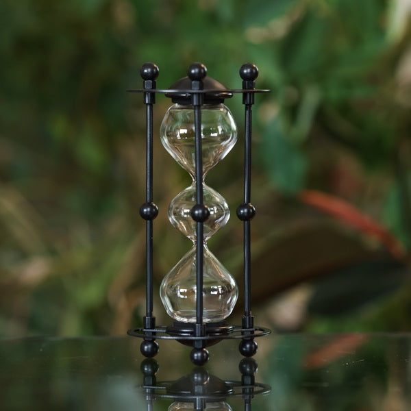 Black Domed Metal Hourglass Kit - Traditional & Three-Tier Sand Timer for Home Decor, Office Desk, and Meditation - Perfect for Gift Giving, Stress Relief, and Time Management