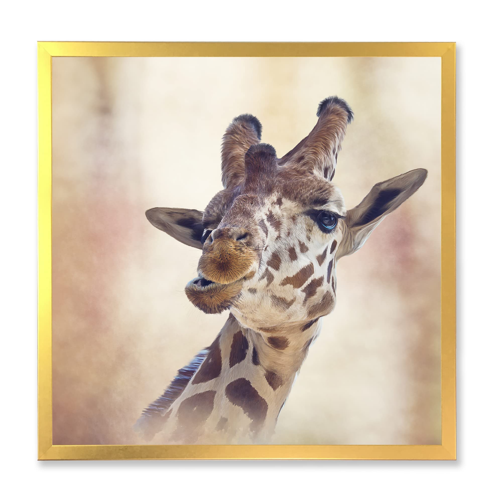 DesignQ Giraffe Portrait Framed Wall Art - Farmhouse Style Home Decor for Living Room, Bedroom & Office