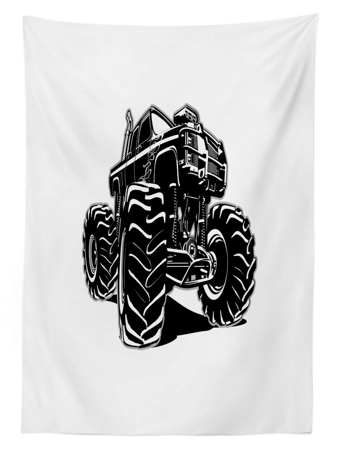 Ambesonne Truck Themed Outdoor Tablecloth - Monochrome Sketch Pattern Monster Pickup Truck Design - Washable Picnic Table Cover 58