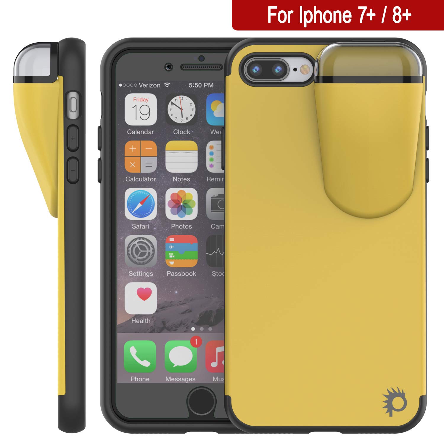 Punkcase iPhone 8 Plus Case with AirPods Holder - Slim & Durable 2-in-1 Protective Cover for iPhone 8 Plus (5.5 Inch) - Compatible with AirPods 1st & 2nd Generation - Yellow | Perfect for Gym, Travel & Everyday Use