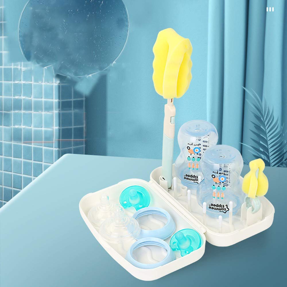 Baby Bottle Drying Rack with Brush & Nipple Cleaner - Portable Space-Saving Travel Bottle Organizer for Breastfeeding & Formula Feeding Moms - Perfect for Nursery, Daycare & On-the-Go Use