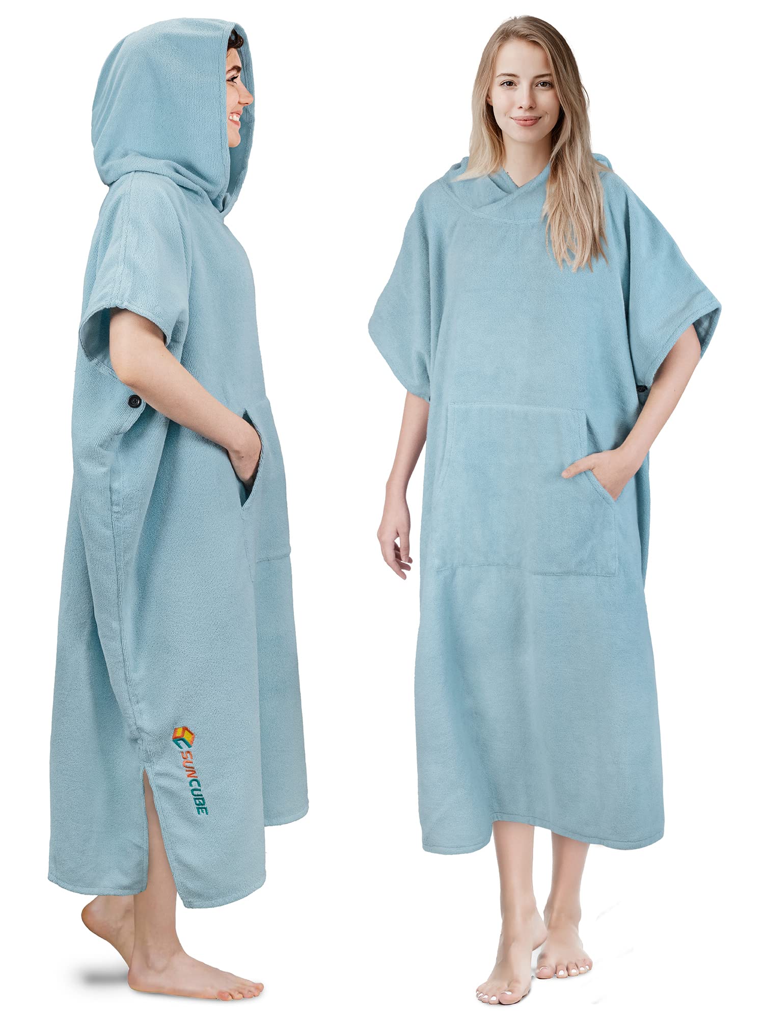 **SUN CUBE Surf Poncho Changing Robe with Hood | Quick-Dry Absorbent Microfiber Wetsuit Towel with Pocket for Men & Women | Perfect for Surfing, Beach, Swimming & Outdoor Activities**