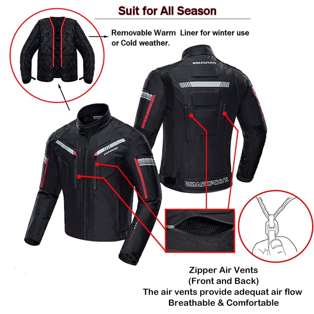 Men's Waterproof & Windproof Motorcycle Jacket - Full Body Armored Protective Gear for Bikers - Summer & Winter Riding Jacket - Ideal for Commuting, Touring & Adventure Riding