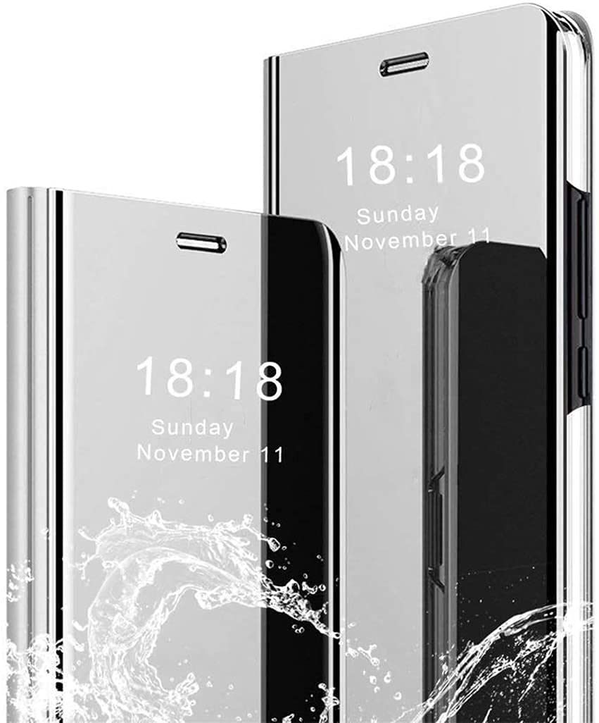 Luxury Mirror Phone Case for Samsung Galaxy Note 9 - Clear View Smart Window, Wireless Charging Compatible Flip Cover with Makeup Mirror (Silver) - Perfect for Makeup Touch-ups, Business Meetings & Everyday Use