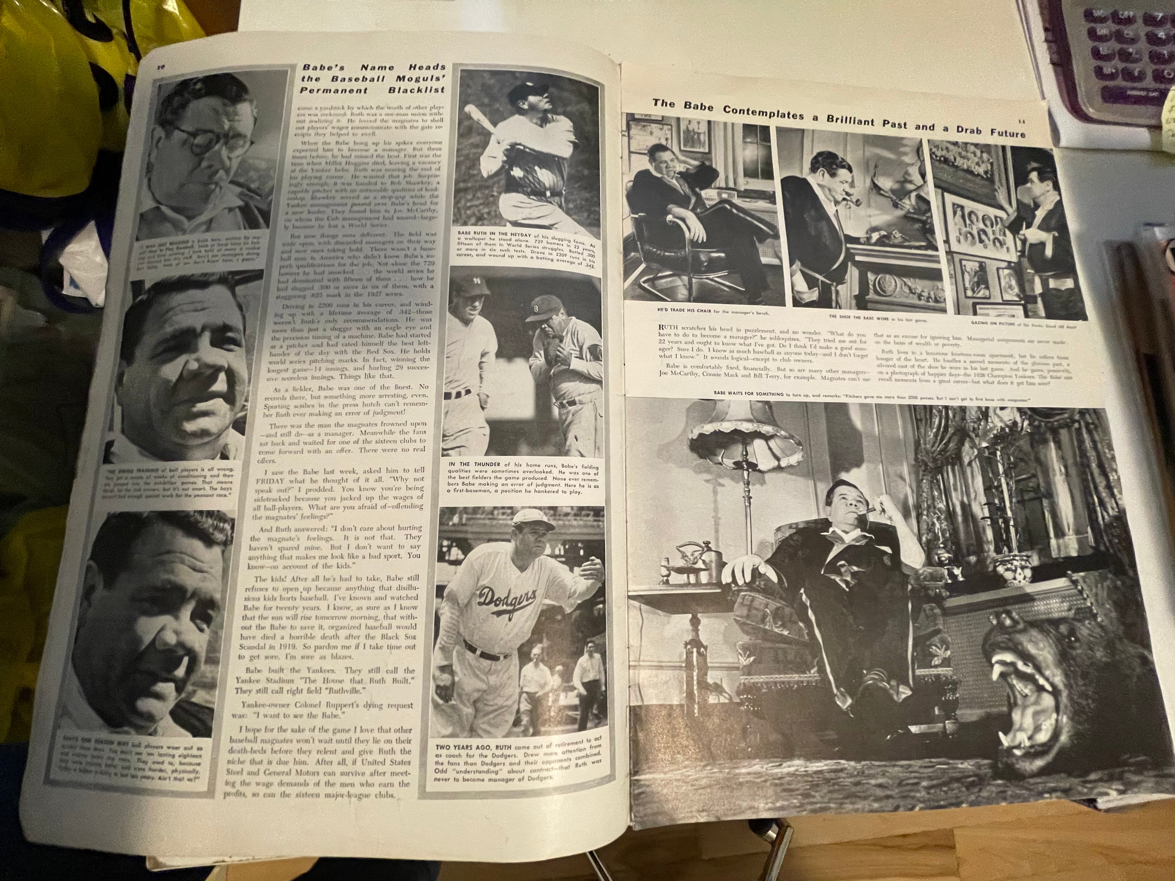 Rare 1941 Babe Ruth Baseball Legend Friday Magazine - Vintage Sports Memorabilia for Collectors & Fans | Perfect for Display in Home, Office, or Sports Bar