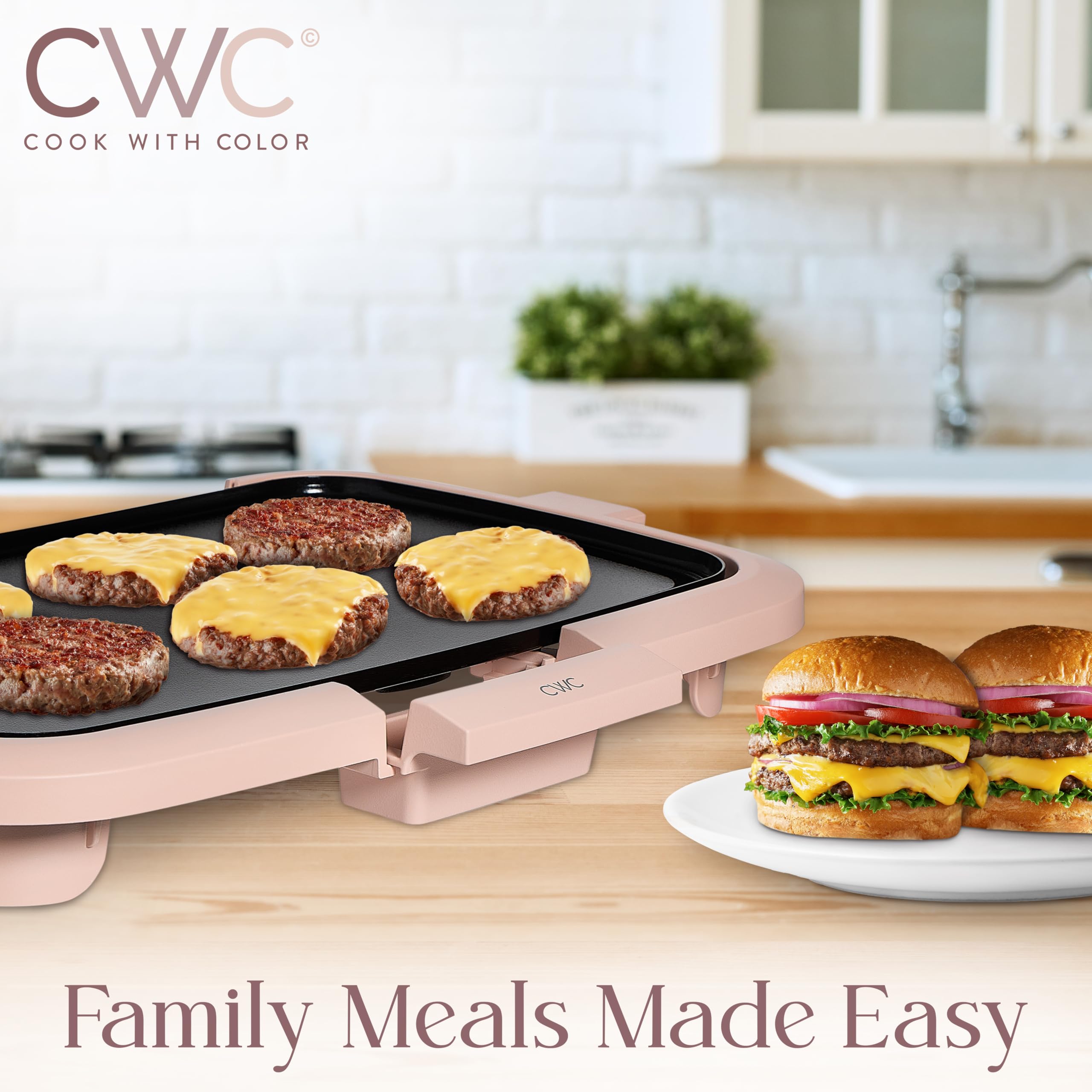 1200W Electric Griddle with Nonstick Surface - Perfect for Pancakes, Burgers, Eggs & More | Removable Temp Control & Slide-Out Drip Tray | 10