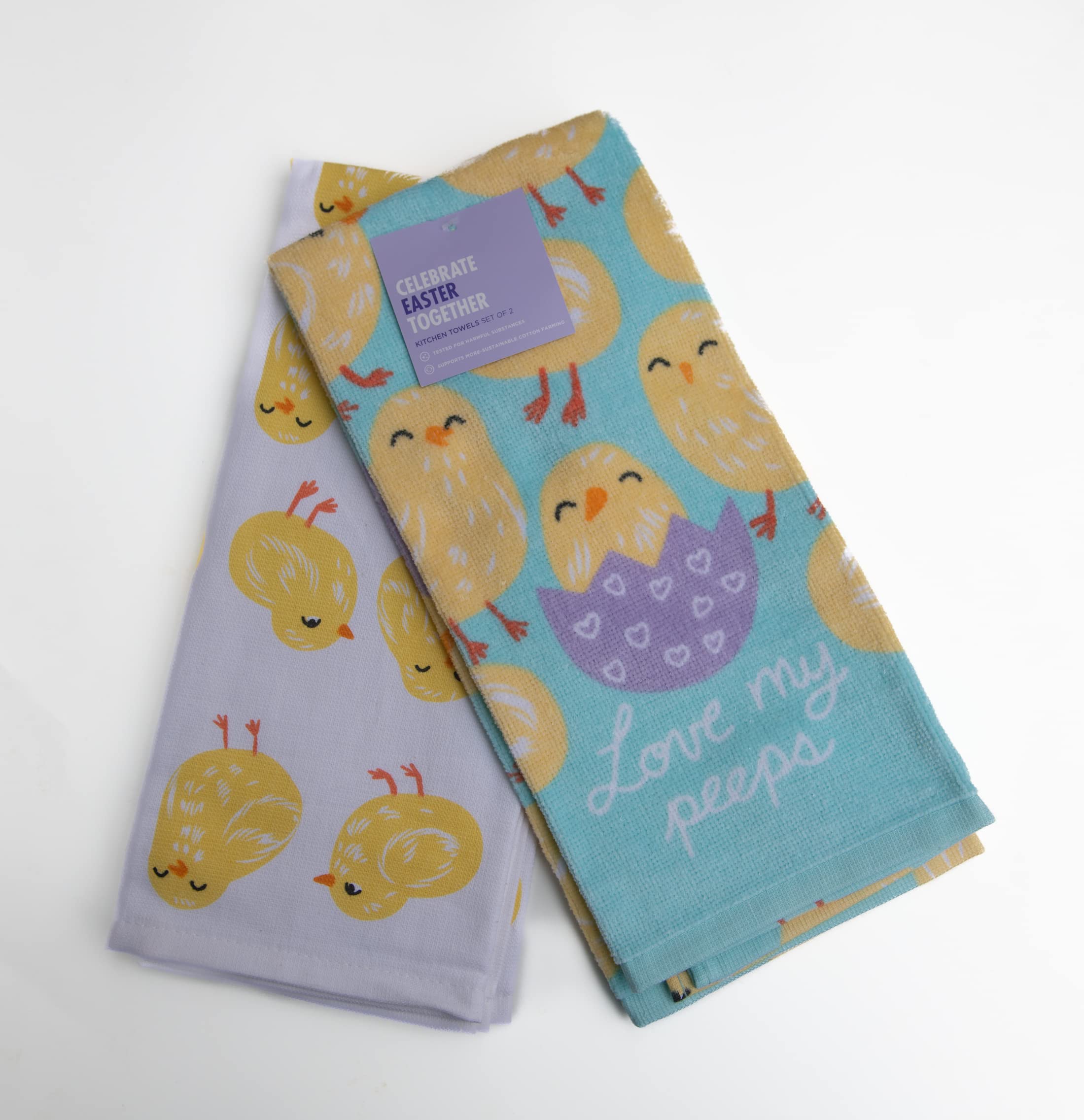 Premium Kitchen Towels Set of 2 - Cute Easter Peeps Eggs & Chicks Design - Absorbent Cotton Dish Towels for Cooking, Baking & Holiday Decor