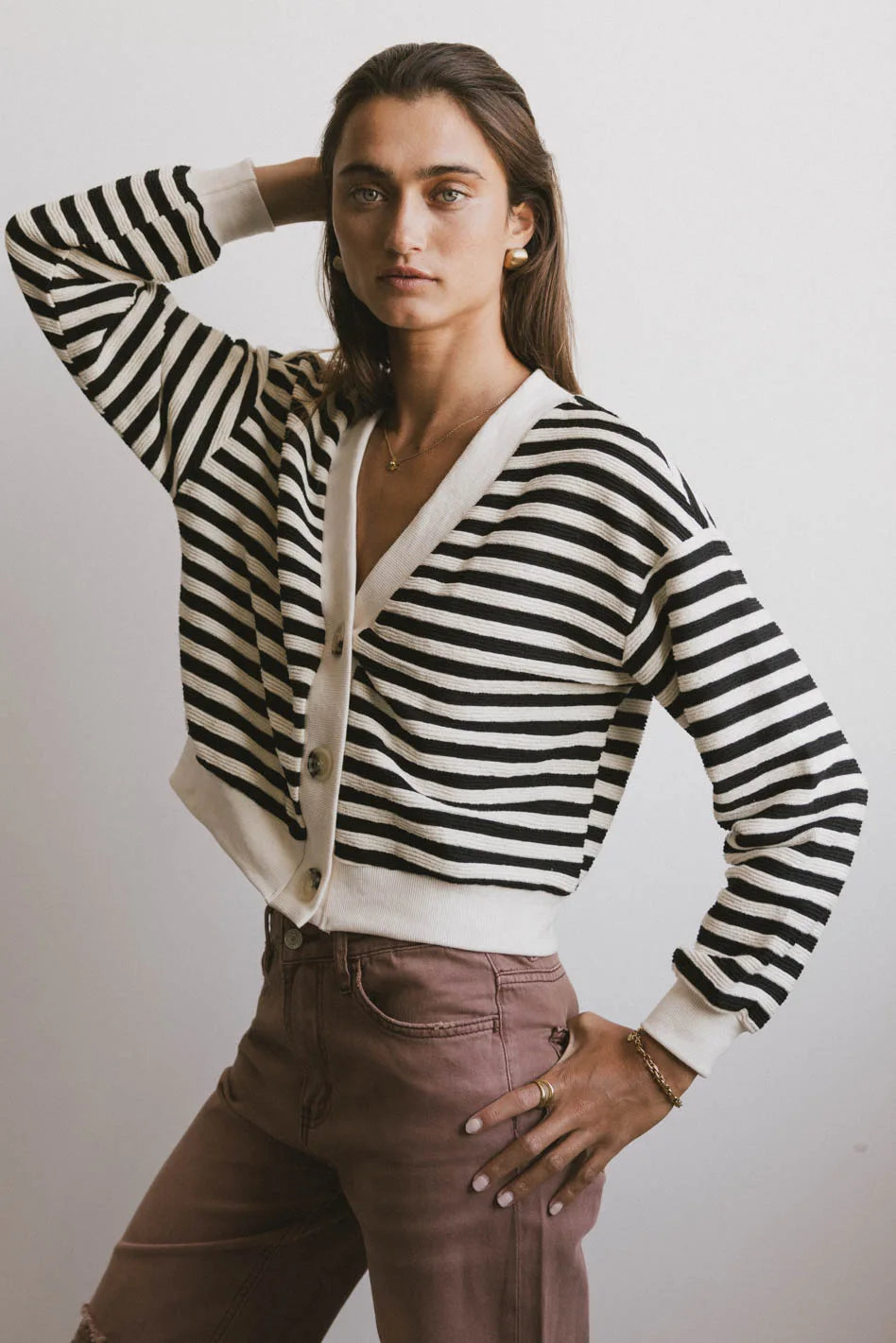 Osaia Striped Cardigan for Women - Cozy Knit Sweater, Lightweight Long Sleeve Open Front Cardigan - Perfect for Fall, Winter, Office Wear & Casual Outfits