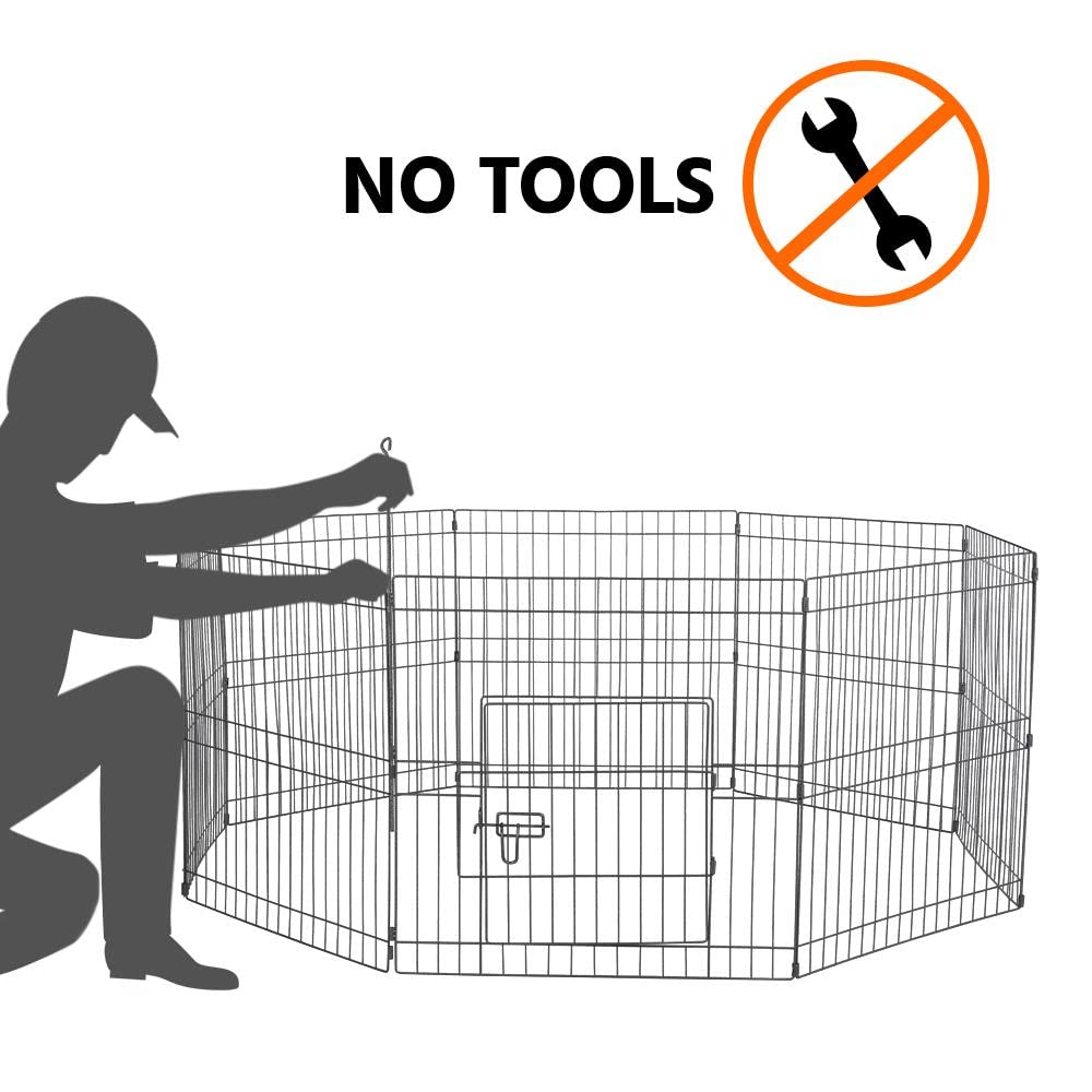 Topeakmart 24 Inch Foldable Metal Puppy Playpen - 24 Panel Portable Pet Fence with Door for Small Dogs | Indoor & Outdoor Use | Exercise Pen for Puppies, Training, Backyard, Travel & Home Safety (Black)