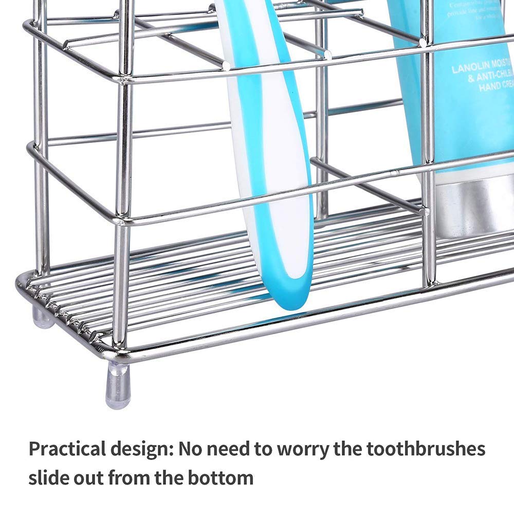 Stainless Steel Toothbrush Holder - 7 Slots Organizer for Bathroom Countertop (Silver) - Perfect for Electric Toothbrushes & Razors