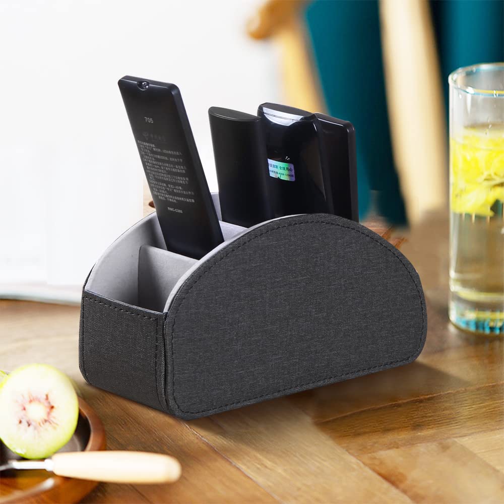 Fanousy PU Leather TV Remote Control Holder with 5 Compartments - Universal Remote Organizer for Table, Nightstand, Bedside, Desk | Perfect for Living Room, Bedroom & Office Organization