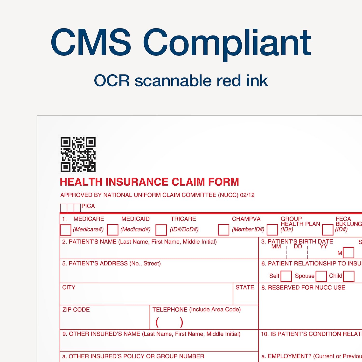 TOPS Health Insurance Claim Forms for Laser Printer - 8.5 x 11 Inches, 500 Sheets per Pack (50126RV) | Perfect for Medical Offices, Billing Departments & Healthcare Providers