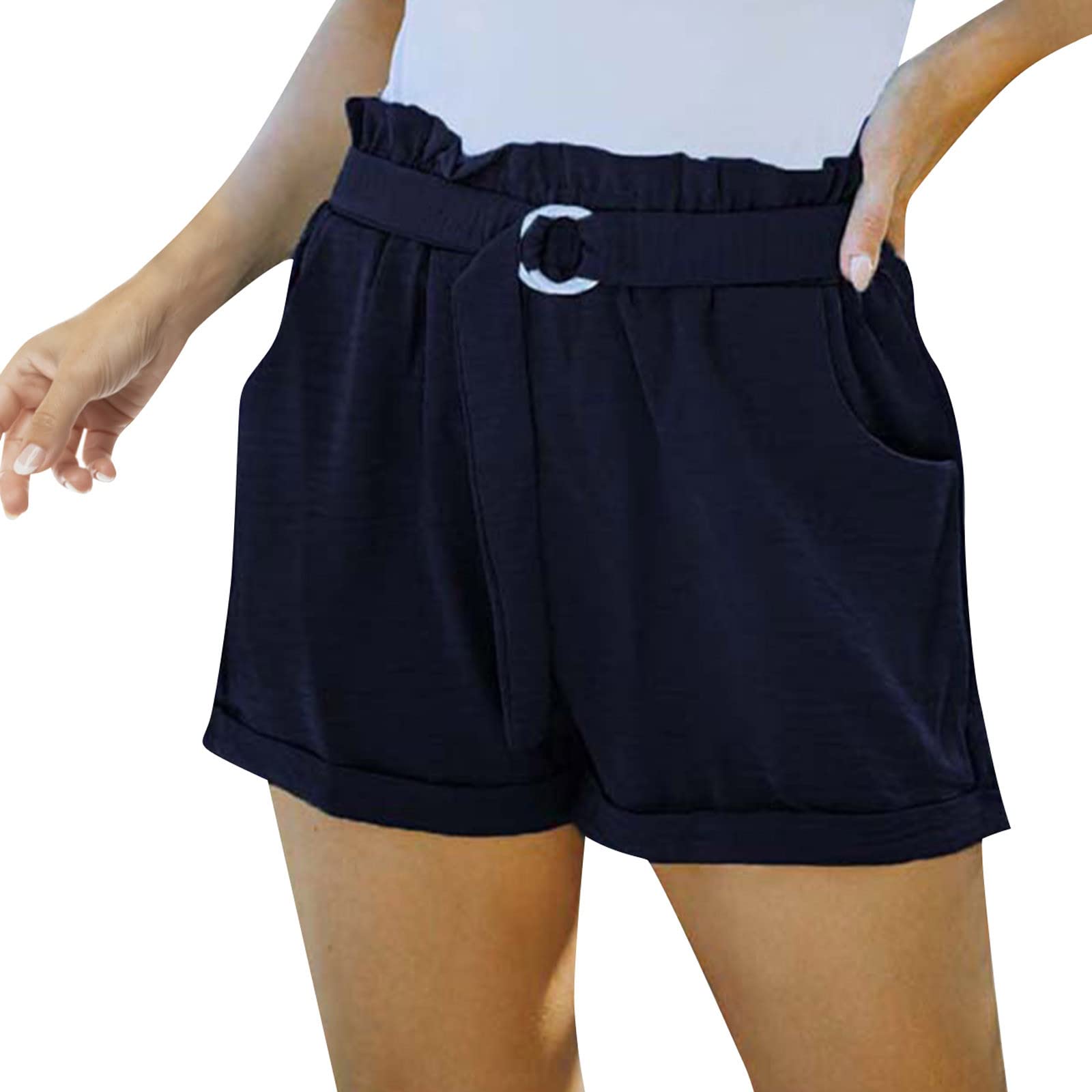 Women's High Waist Cargo Shorts - Summer Casual Sweat Shorts with Loose Bandage & Solid Colors | Perfect for Outdoor Activities, Travel, and Everyday Wear