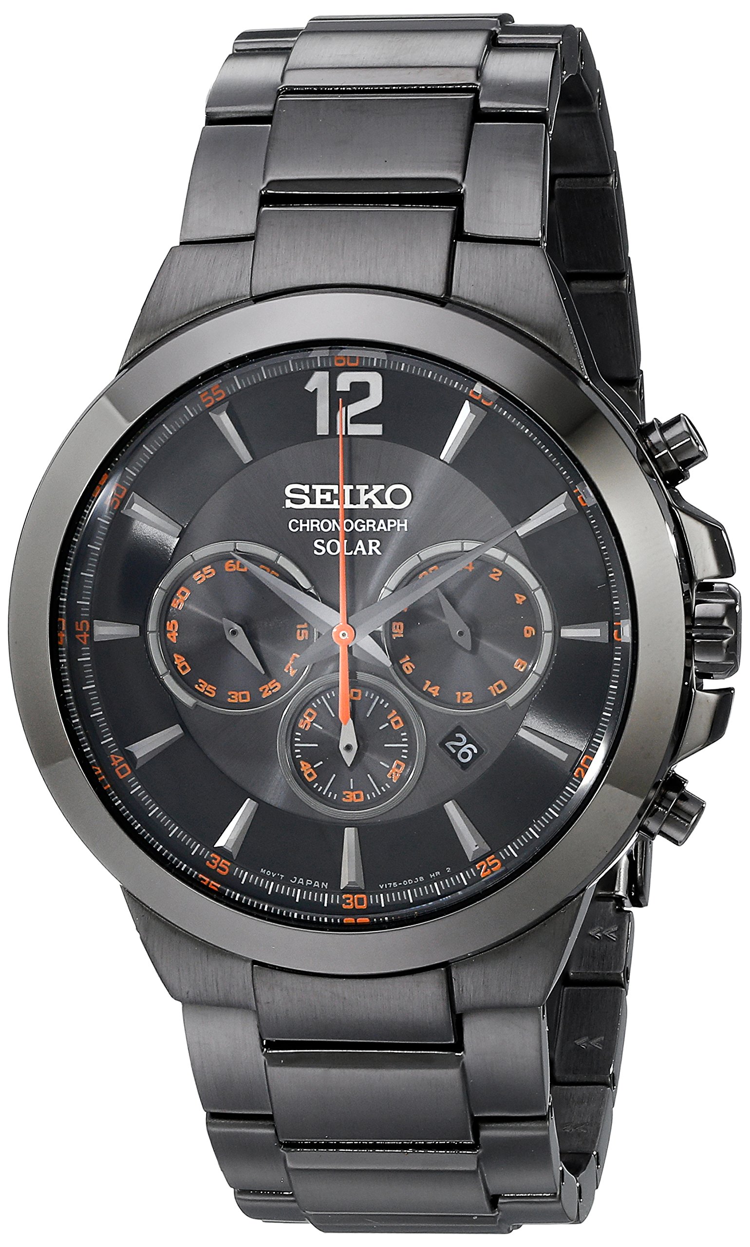Seiko Men's SSC323 Analog Quartz Watch - Black Stainless Steel Band, Solar-Powered, Water Resistant for Swimming, Diving & Outdoor Activities