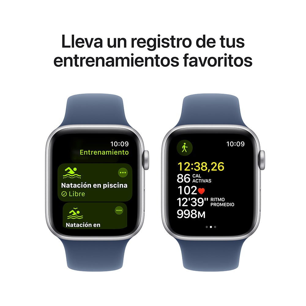 Apple Watch SE GPS 44mm Silver Aluminum Case with Blue Denim Sport Band S/M - Perfect for Fitness Tracking, Notifications & Everyday Wear