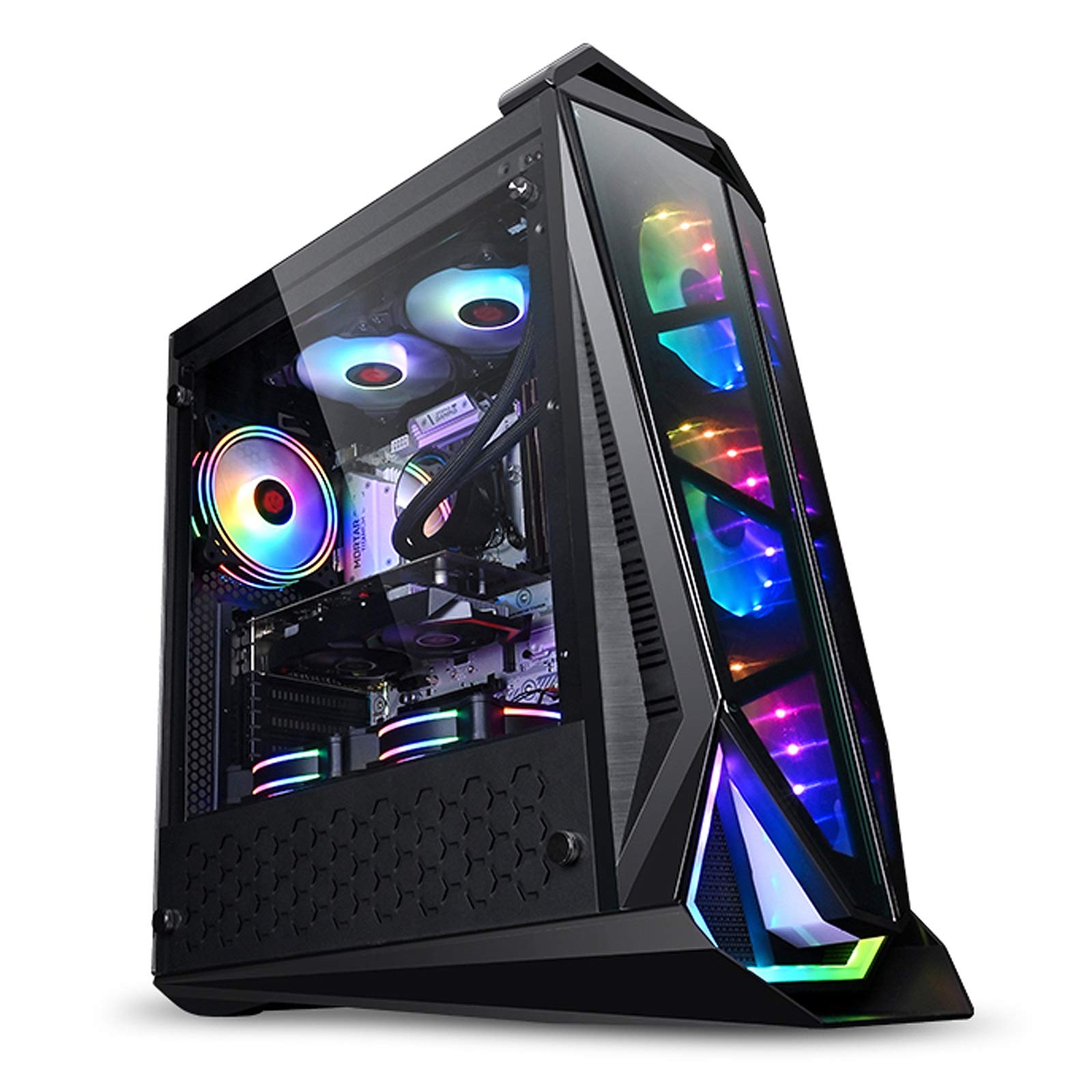 JF-TVQJ Mid-Tower ATX Gaming PC Case with RGB Lighting & Tempered Glass Panel - Compact Design Supports Water Cooling & 120mm Fans - Perfect for Gaming Rigs and High-Performance Desktop Builds