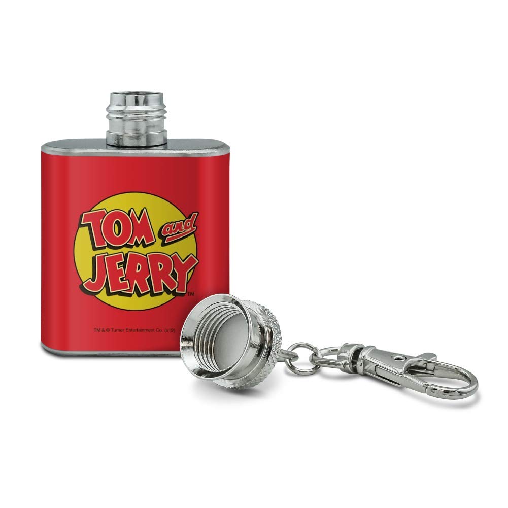 Tom and Jerry Logo Stainless Steel 1oz Mini Flask Keychain - Perfect for Parties, Gifts, and Outdoor Adventures