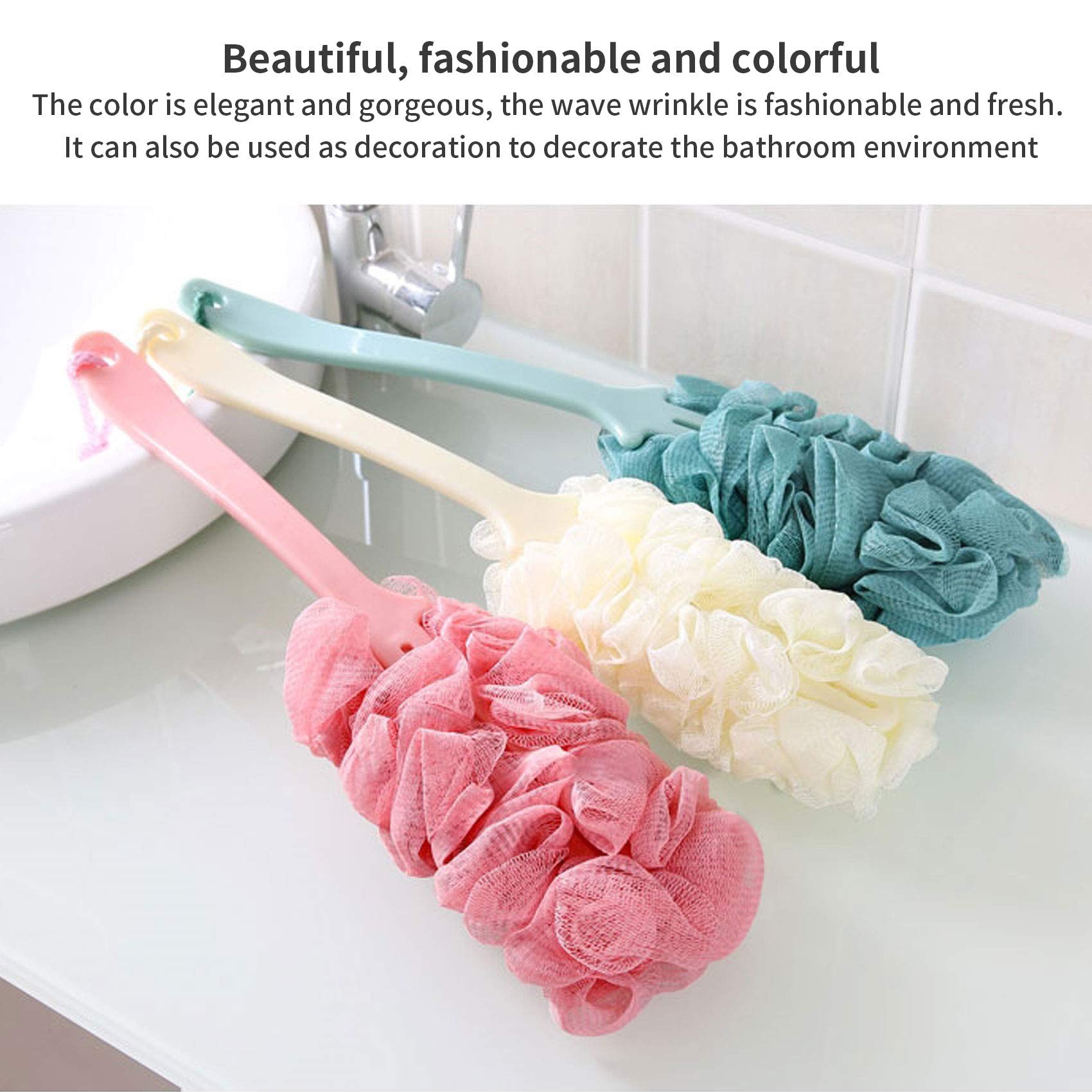 3 Pack Long Handle Back Scrubber - Soft Mesh Exfoliating Bath Brush with Loofah Sponge | Gentle Body Scrubber for Deep Cleansing | Perfect Shower Accessories for Women & Men (Green) - Ideal for Hard-to-Reach Areas & Sensitive Skin Care