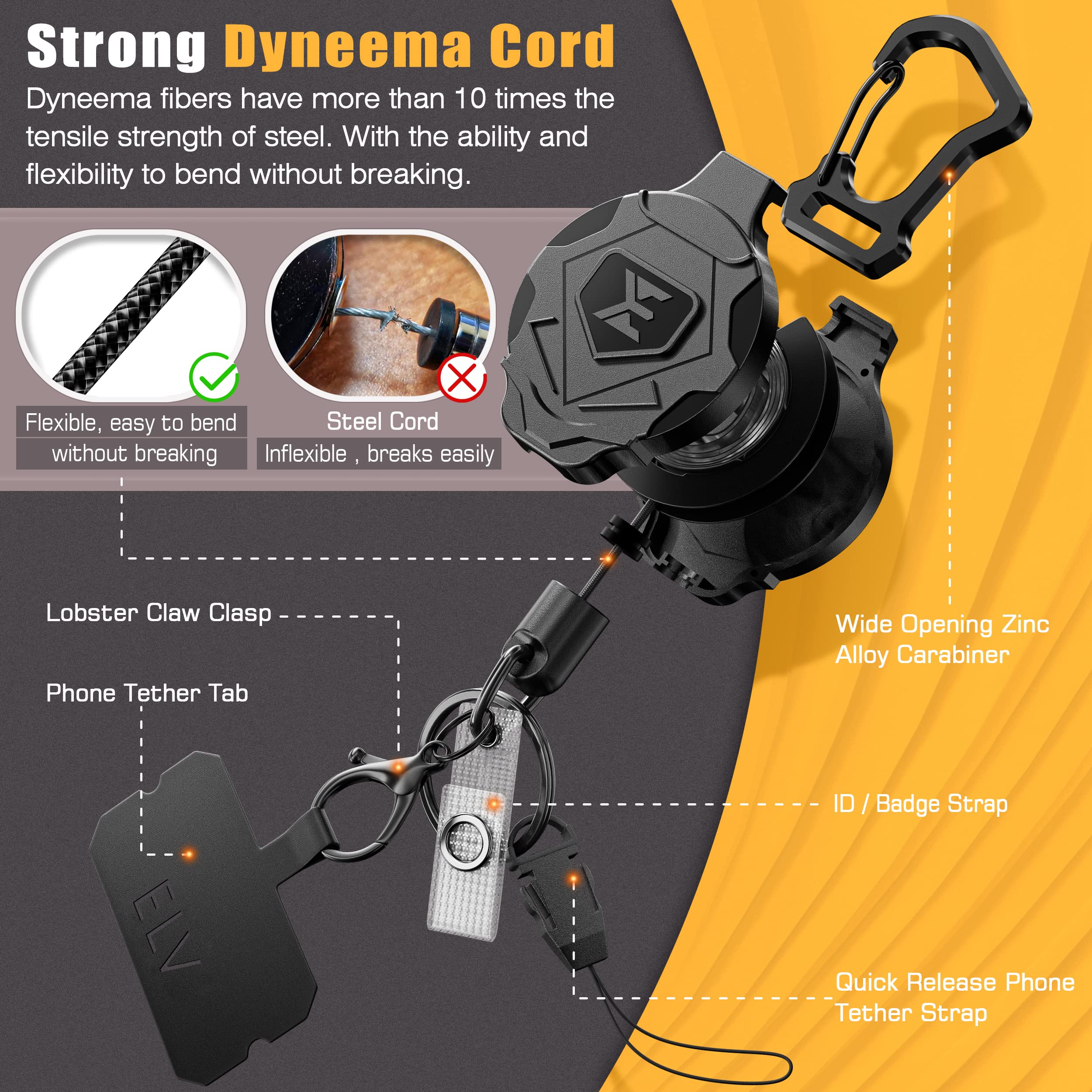 ELV Heavy Duty Retractable Keychain - Magnetic Closure & Carabiner, 31