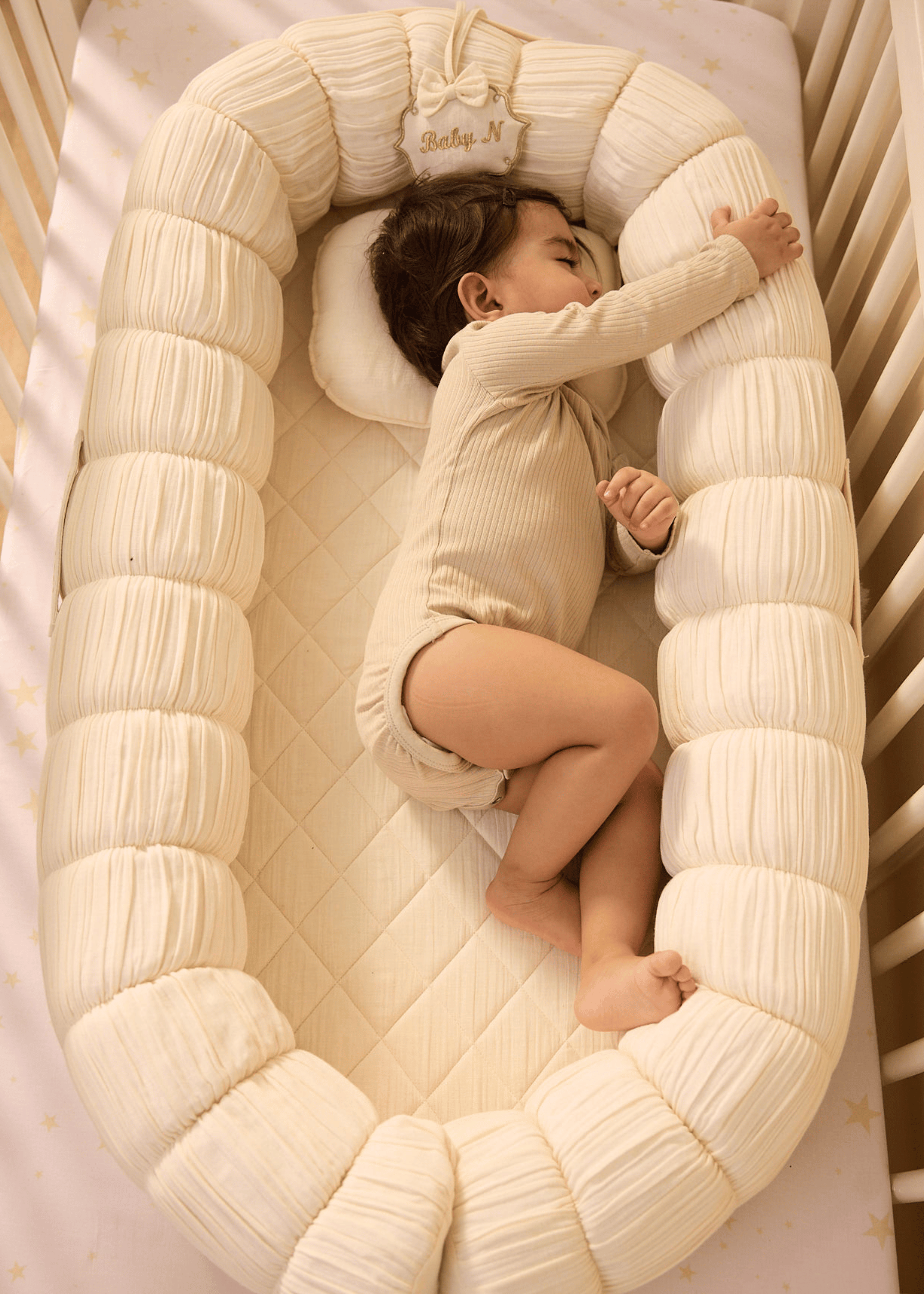 The Sleep Cloud Nest Ecru Baby Blanket with Rocking Horse Design - Soft & Cozy for Nursery, Swaddling, and Stroller Use
