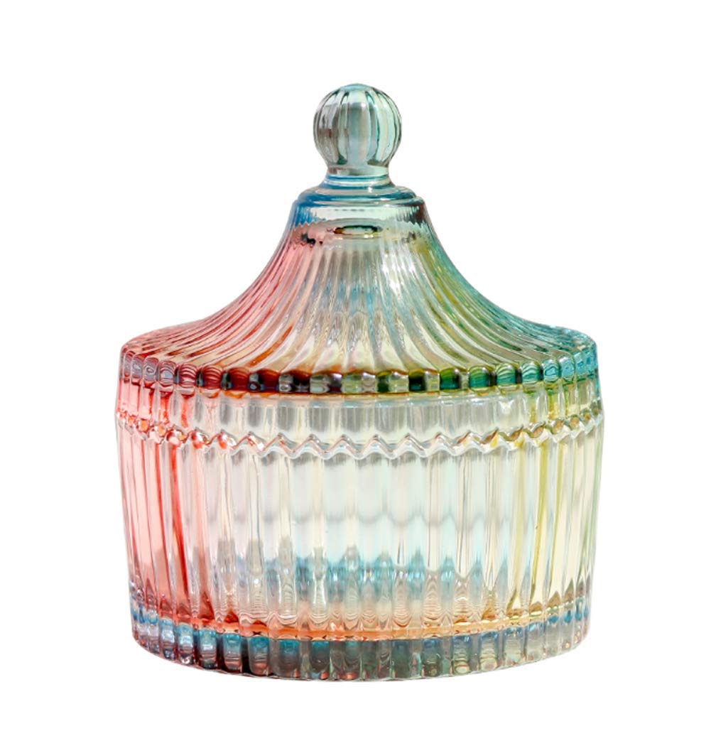10OZ (280ML) Colorful Crystal Glass Candy Dish with Lid - Decorative Covered Candy Bowl, Candy Jar Container for Home, Kitchen, Office - Perfect for Storing Sweets, Spices, Biscuits & Gifts | Elegant Apothecary Jar for Countertop & Desk Decor