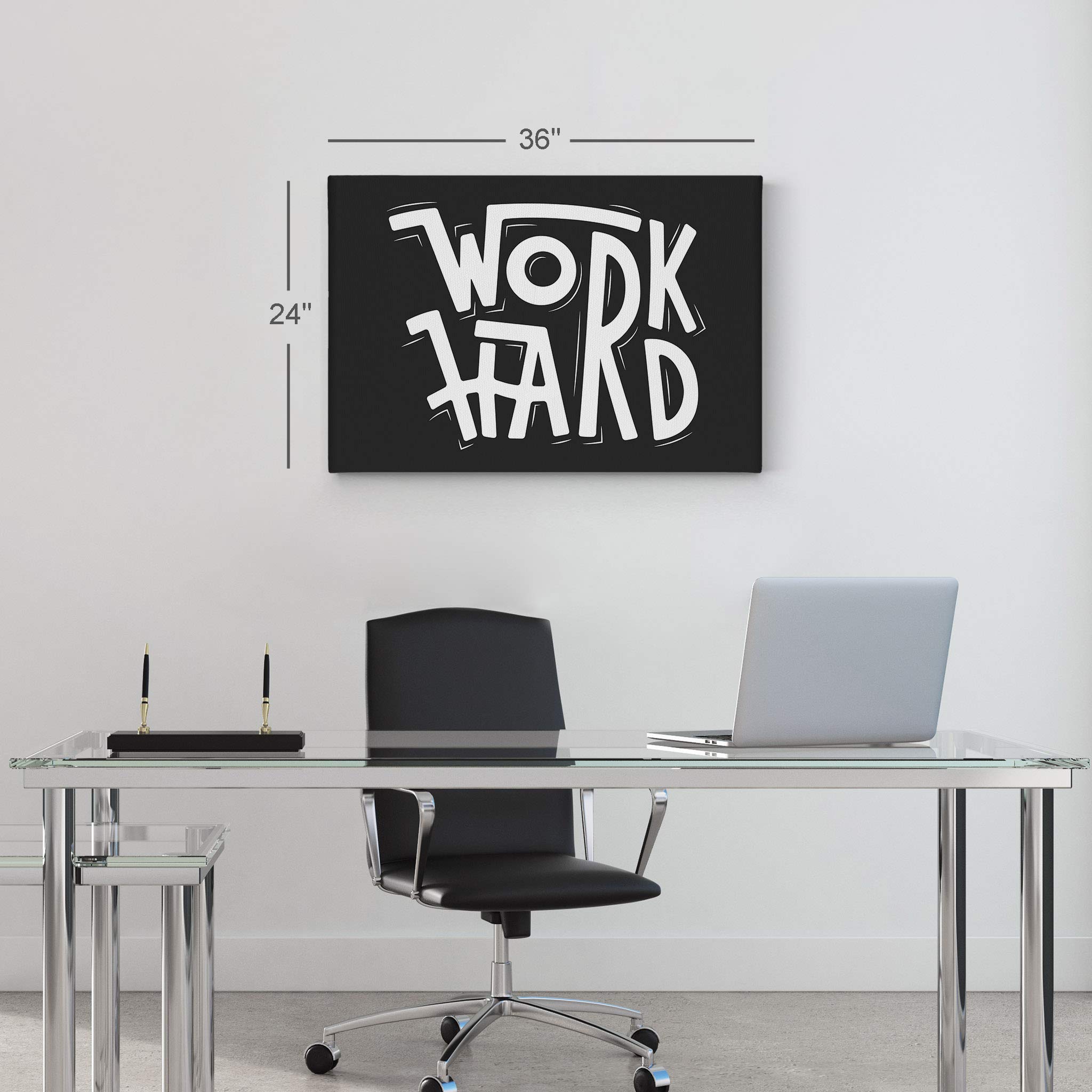 Work Hard Motivational Canvas Wall Art - Black & White Inspirational Quote Print for Office Decor, Entrepreneur Gift (30x40 Inch) | Ready to Hang Modern Home & Workplace Wall Decor