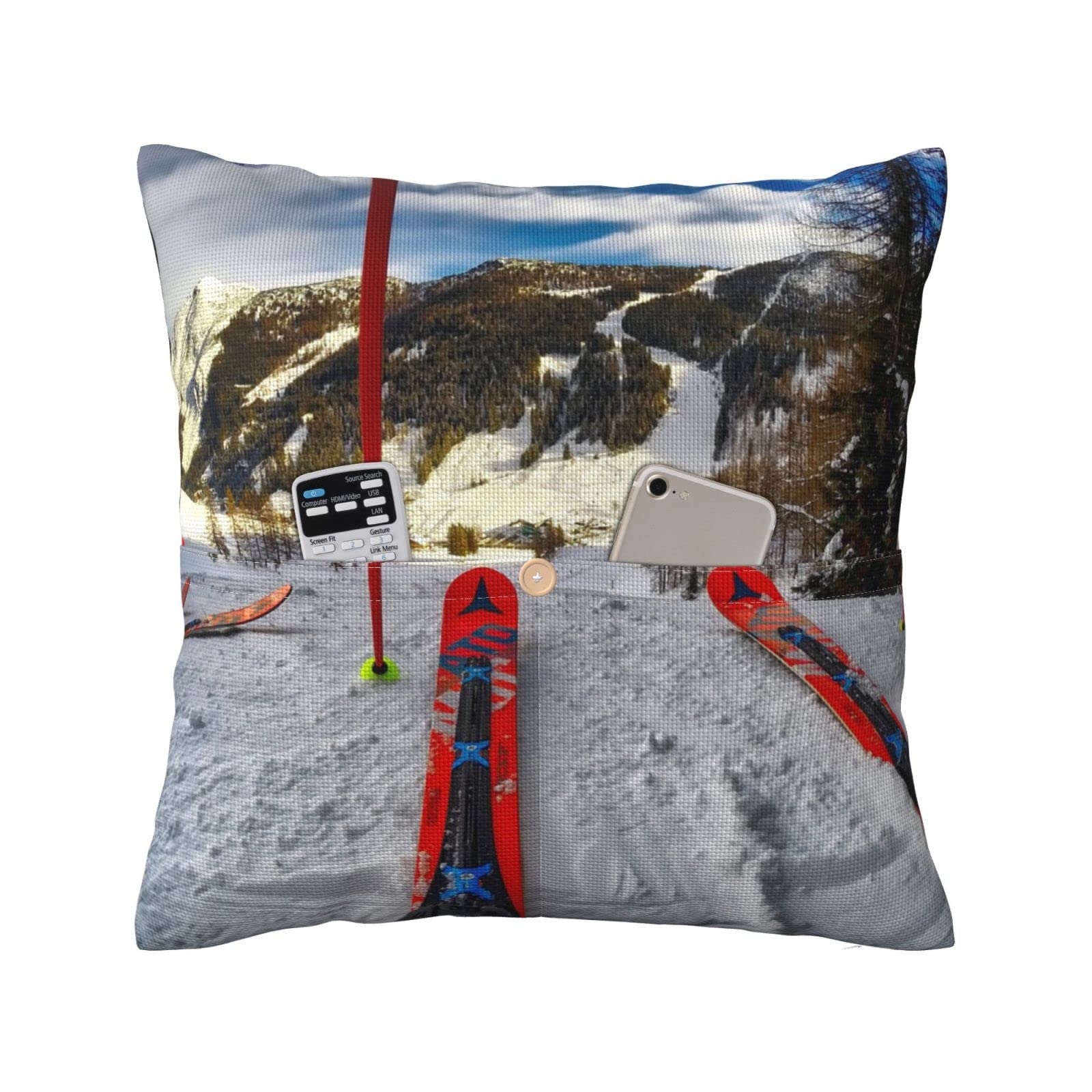 Winter Skiing Throw Pillow Covers - Decorative 16/18/20 Inch Cushion Cases for Sofa, Car, Couch & Bedroom - Cozy Home Decor & Seasonal Gift Idea for Ski Lovers