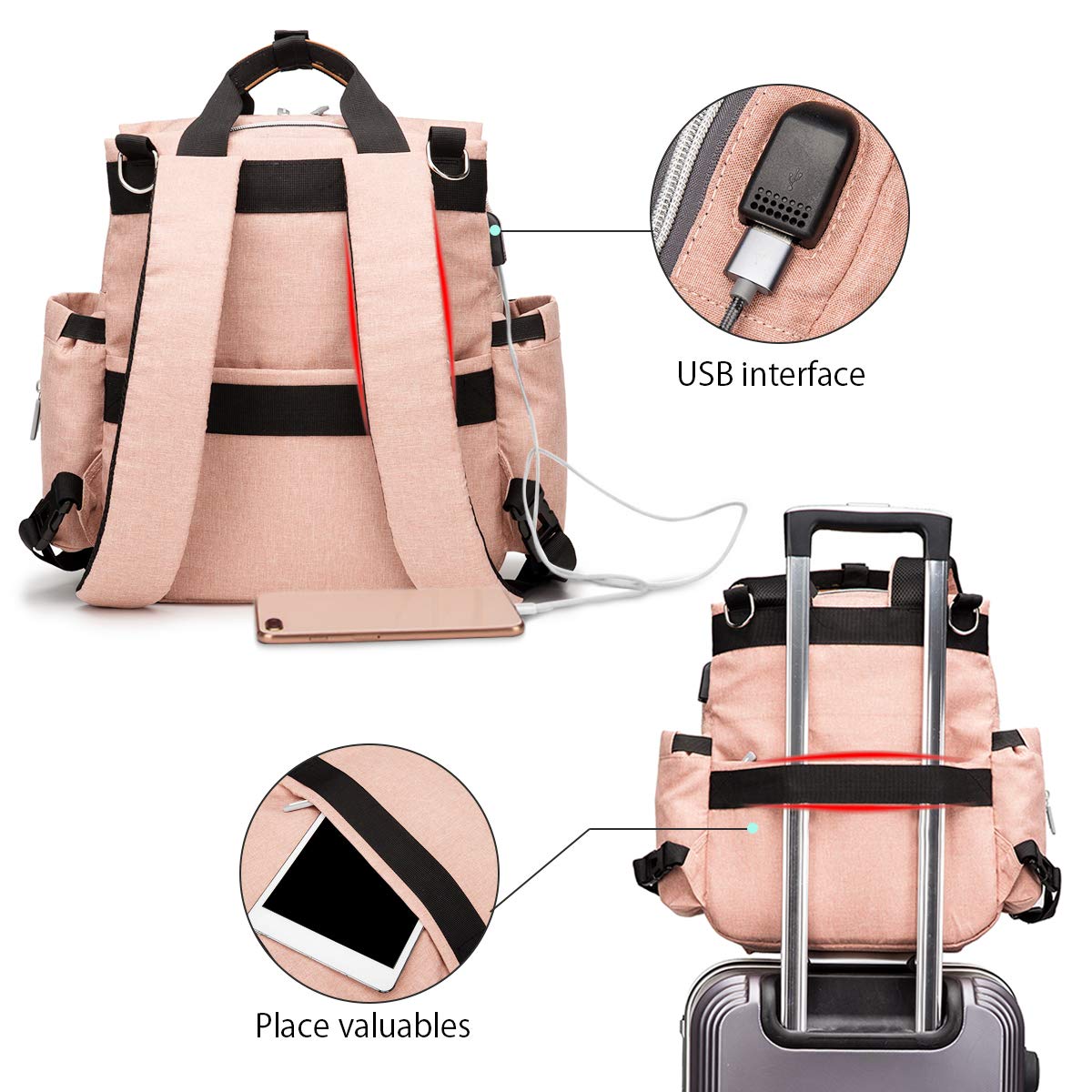 Waterproof Baby Diaper Changing Backpack with Changing Pad - Pink | Stylish Nursery Organizer for Travel, Outings & Daily Use