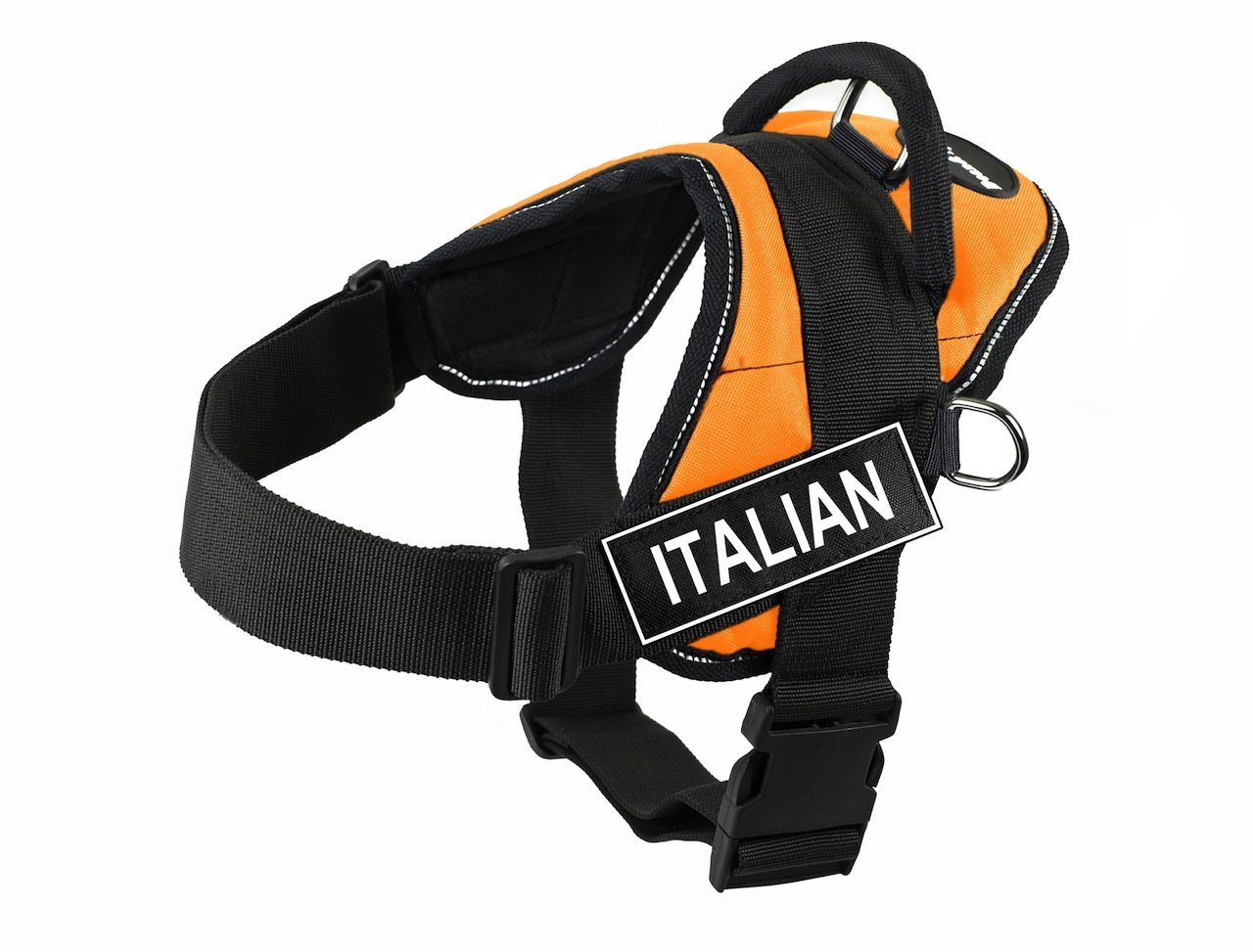 Dean & Tyler DT Fun Italian Reflective Dog Harness - X-Small Orange for Small Dogs | Adjustable Pet Vest for Walking, Running & Night Safety