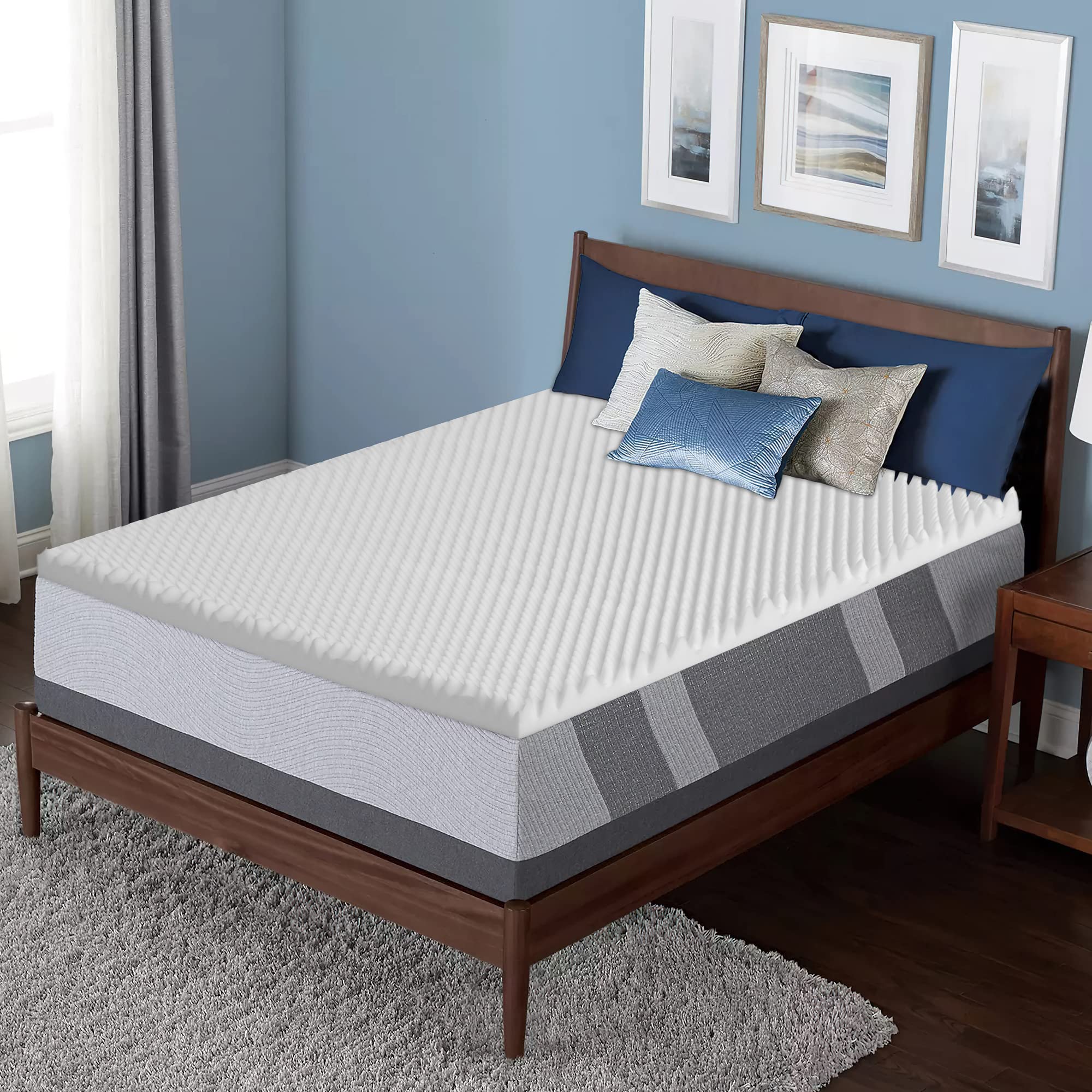 2-inch Queen Egg Shell Foam Mattress Topper - Breathable & Comfortable for Better Sleep, White, 20