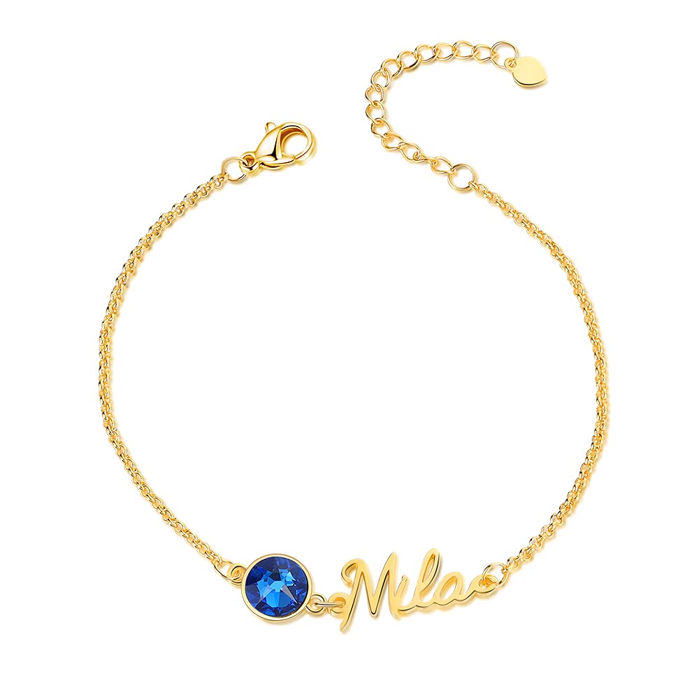 Personalized Engraved Name Bracelet for Women - Custom Gold Bangle with Birthstone Charm - Unique Jewelry Gift for Christmas, Birthday, Anniversary & Special Occasions
