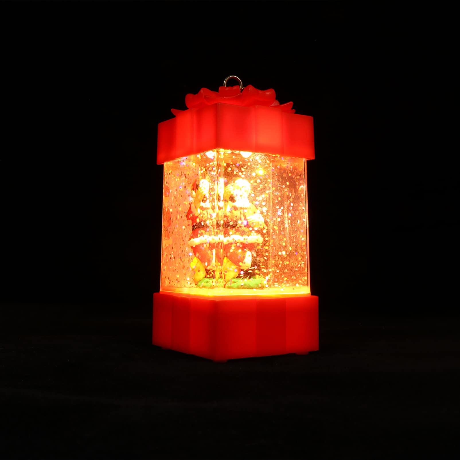 Bestoyard Christmas Snow Globe Lantern - LED Light-Up Swirling Glitter Water Lantern with Battery, Holiday Decorative Night Light for Home, Party, Xmas Tree, Mantel & Winter Decor (Red)