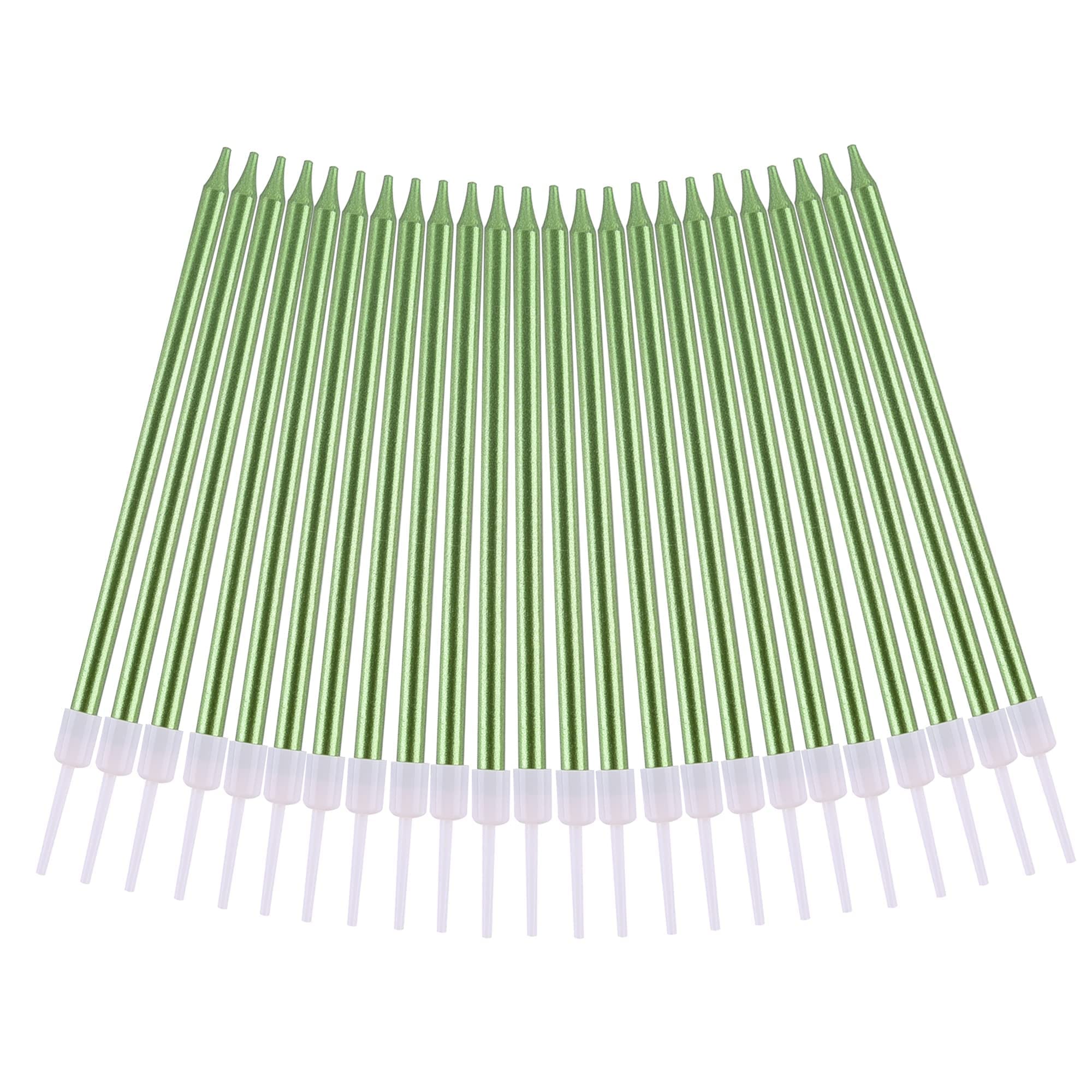 PHD CAKE Green Long Thin Metallic Birthday Candles - 12 Pack Elegant Cake Candles for Birthday Parties, Wedding Decorations & Special Events - Perfect for Cakes, Cupcakes and Dessert Tables