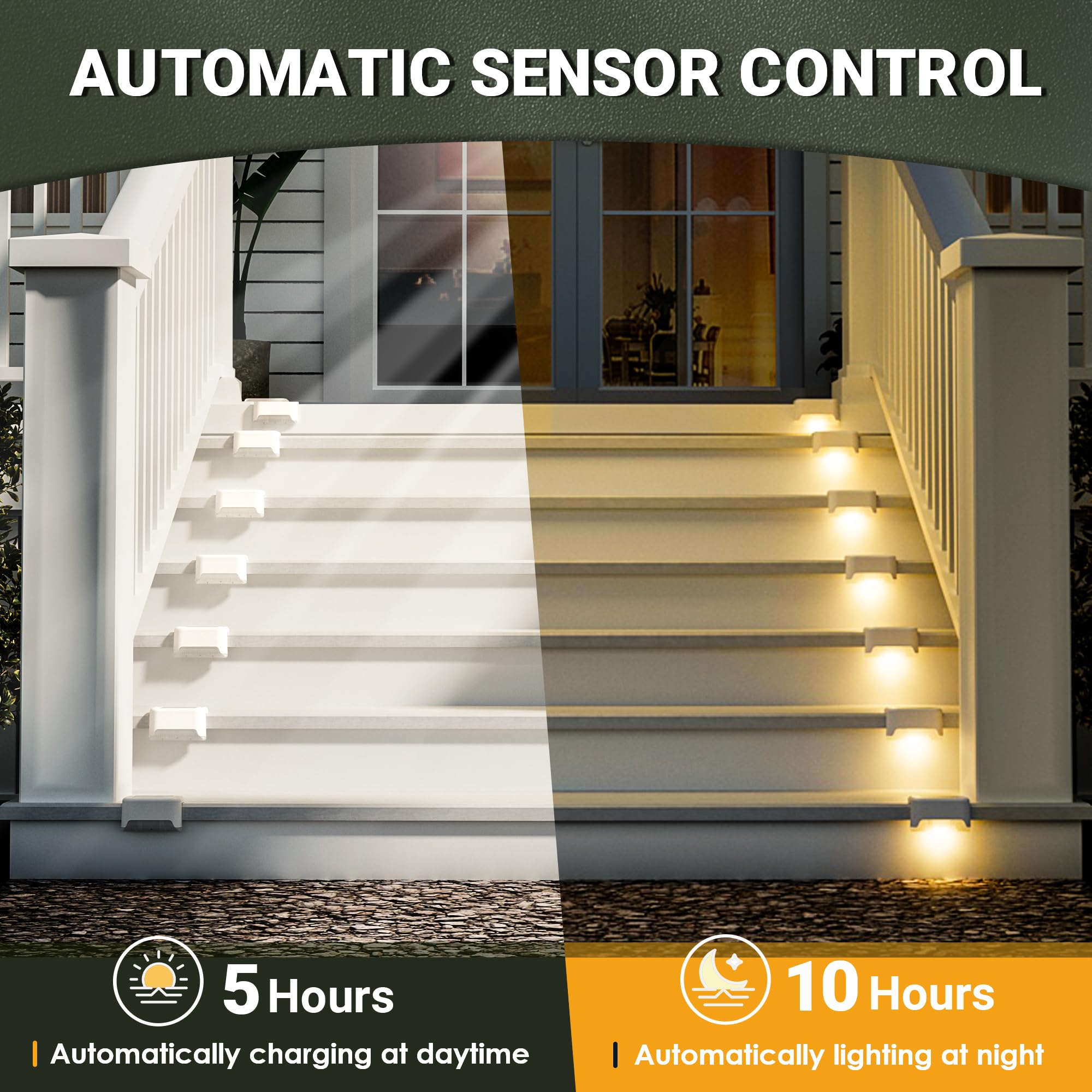 Solar Fence Lights Outdoor, 12Pack Waterproof LED for Deck, Stairs, Yard - Warm White Lighting for Night Safety