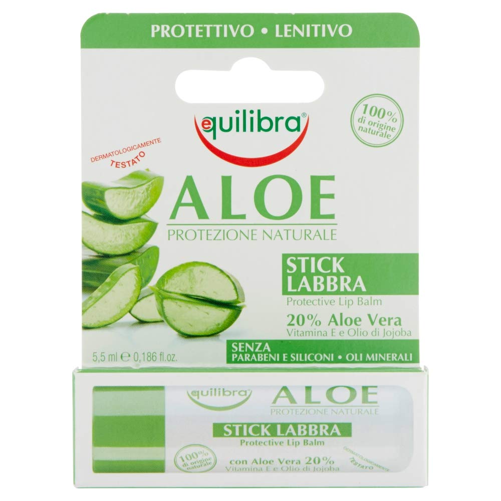 Equilibra Aloe Vera Lip Balm - Moisturizing & Regenerating for Dry, Chapped Lips - Perfect for Winter Skincare & Daily Hydration