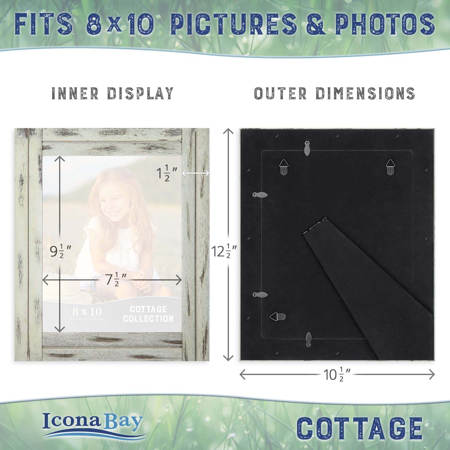 Icona Bay 8x10 Picture Frames (20x25 cm) - Set of 3 Rustic Wood Frames in Creamery White, Natural Real Wood Photo Frames for Wall or Tabletop Display - Perfect for Home Decor, Wedding Photos, and Office Art