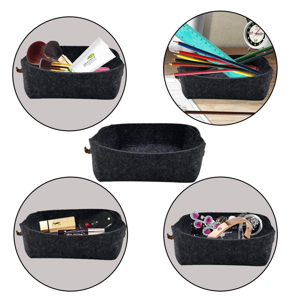 2 Pack Foldable Durable Felt Desktop Storage Basket Box - Home Office Desk Organizer for Jewelry, Keys, Phone, Wallet & Watches | Perfect for Bedroom, Bathroom Counter & Entryway Organization